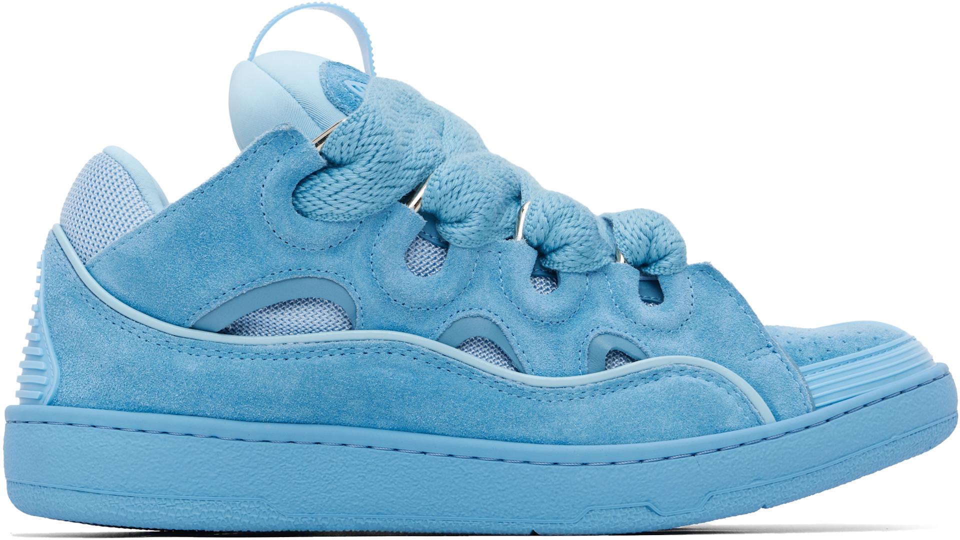 Lanvin: Blue Curb Monochrome Suede Sneakers | SSENSE
