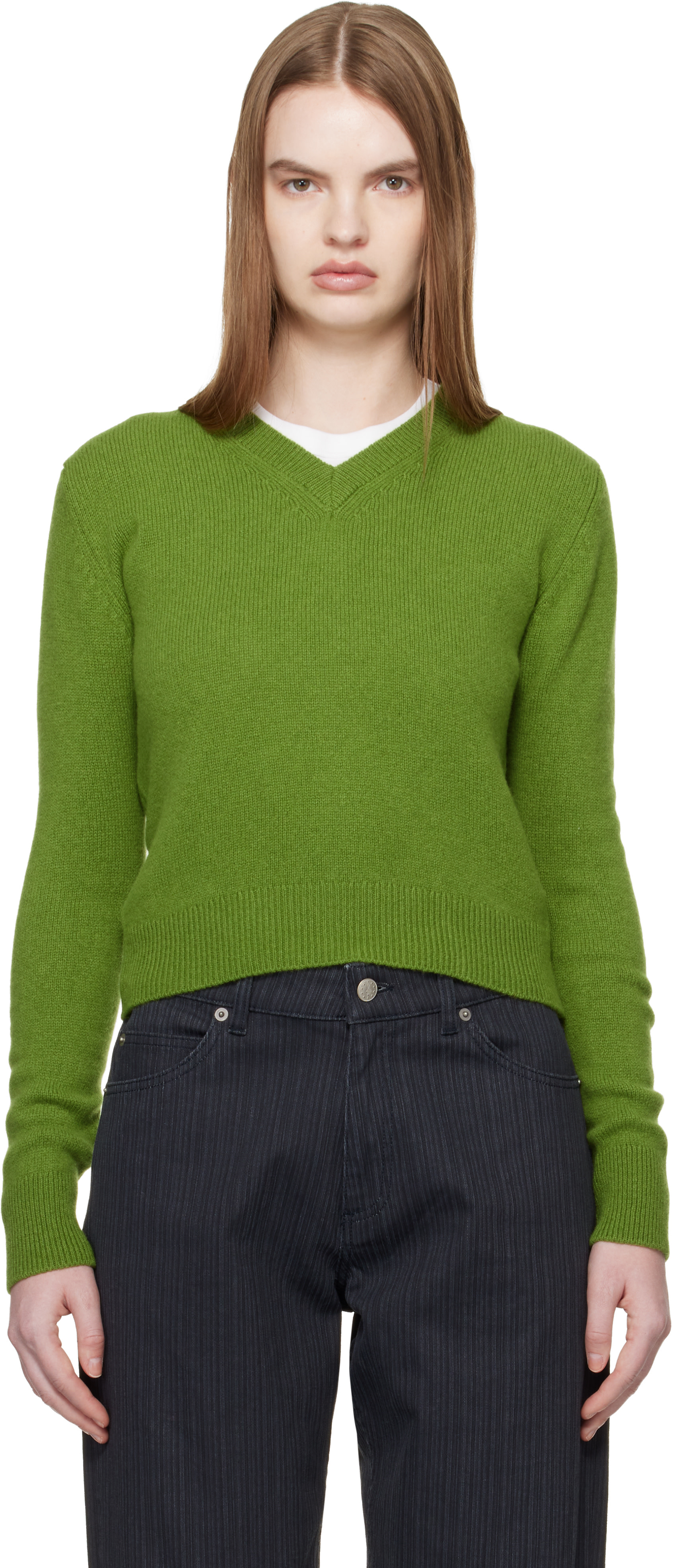 V12 オリーブグリーン Lサイズ セーター &Daughter: Green Sligo Shrunken V-Neck Sweater | SSENSE Canada