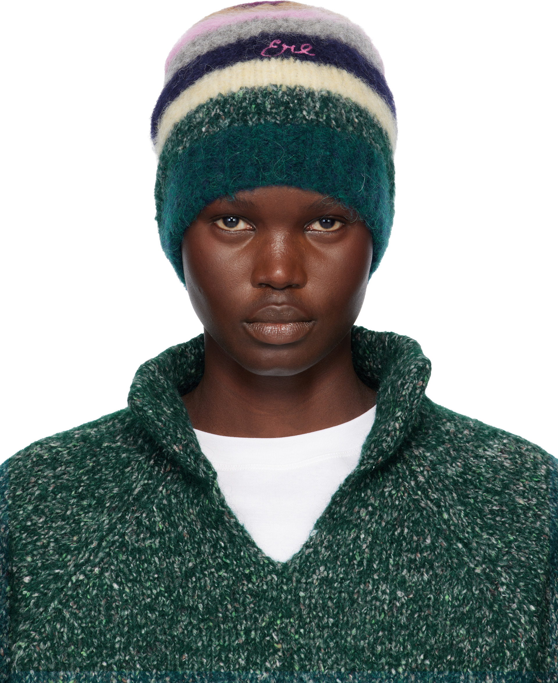 ERL ビーニー ERL: Multicolor Striped Alpaca Mohair Beanie | SSENSE