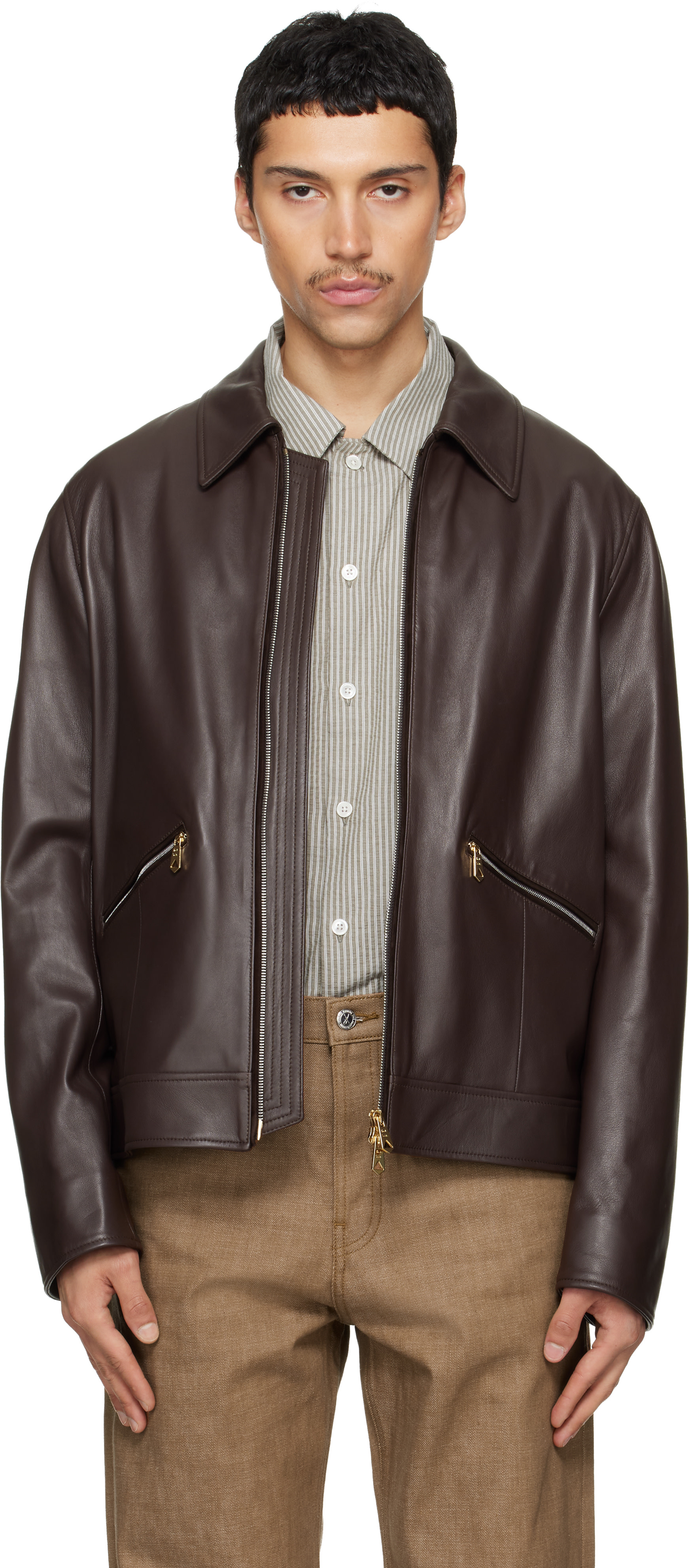 Paul Smith: Brown Nappa Leather Jacket | SSENSE United Kingdom