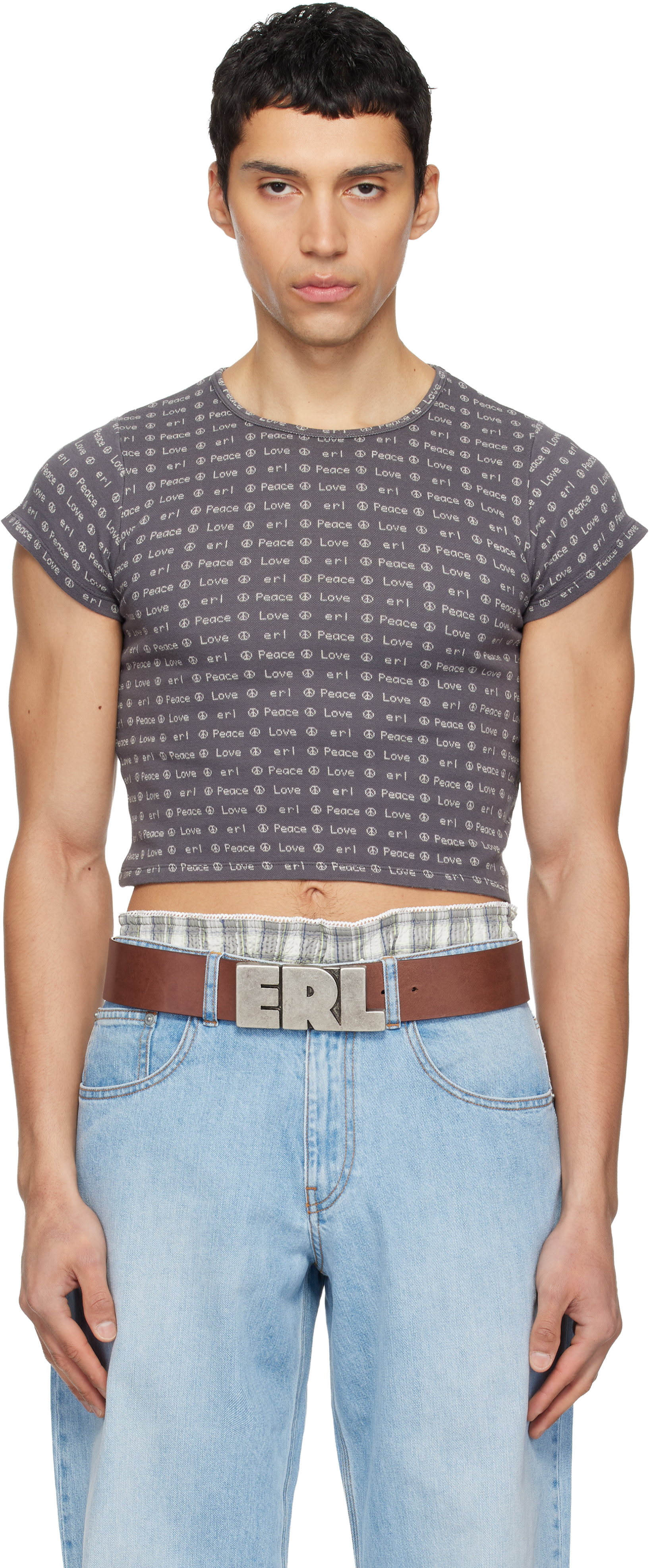 た*う様 ERL BABY プリント　カットソー　tシャツ　XL ERL: Gray Jacquard Baby T-shirt | SSENSE