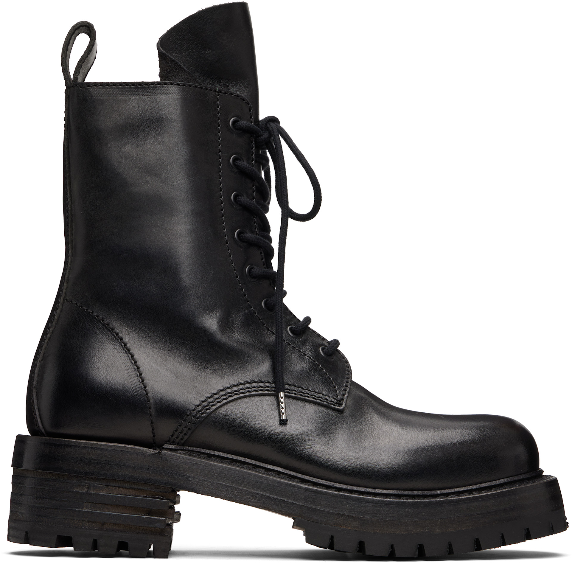 a diciannoveventitre レザーブーツ A DICIANNOVEVENTITRE: Black Horse Zac Low Ankle Boots | SSENSE