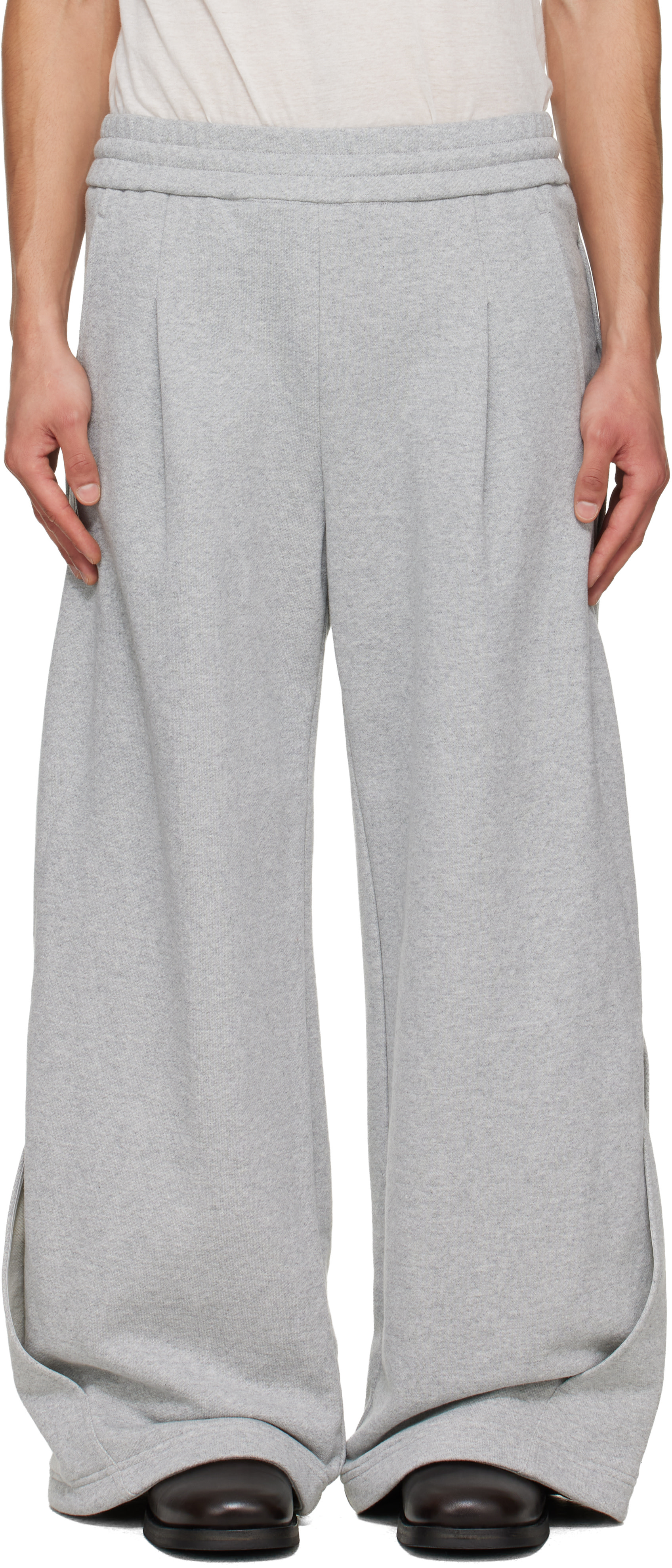 NULLUS: Gray Interweaved Sweatpants | SSENSE Canada