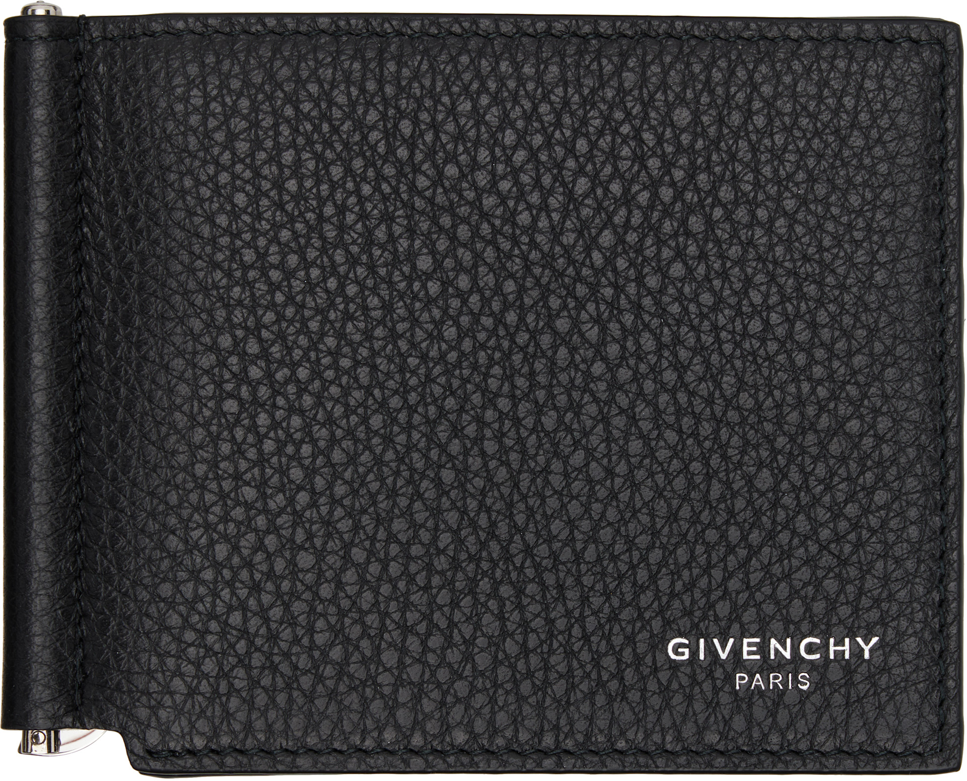 Givenchy: Black Grained Leather Clip Wallet | SSENSE