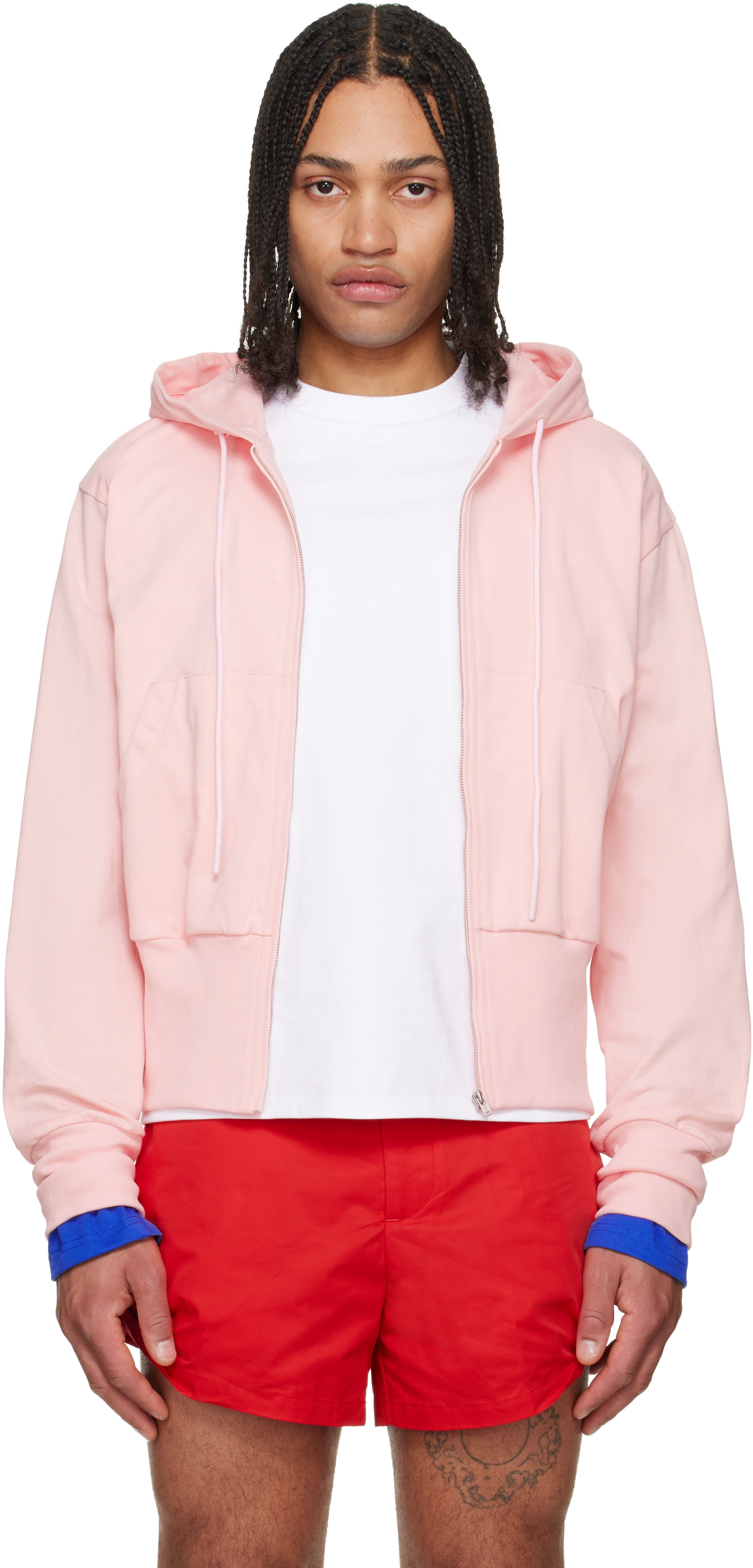LII: Pink Wide Band Zip-Up Hoodie | SSENSE