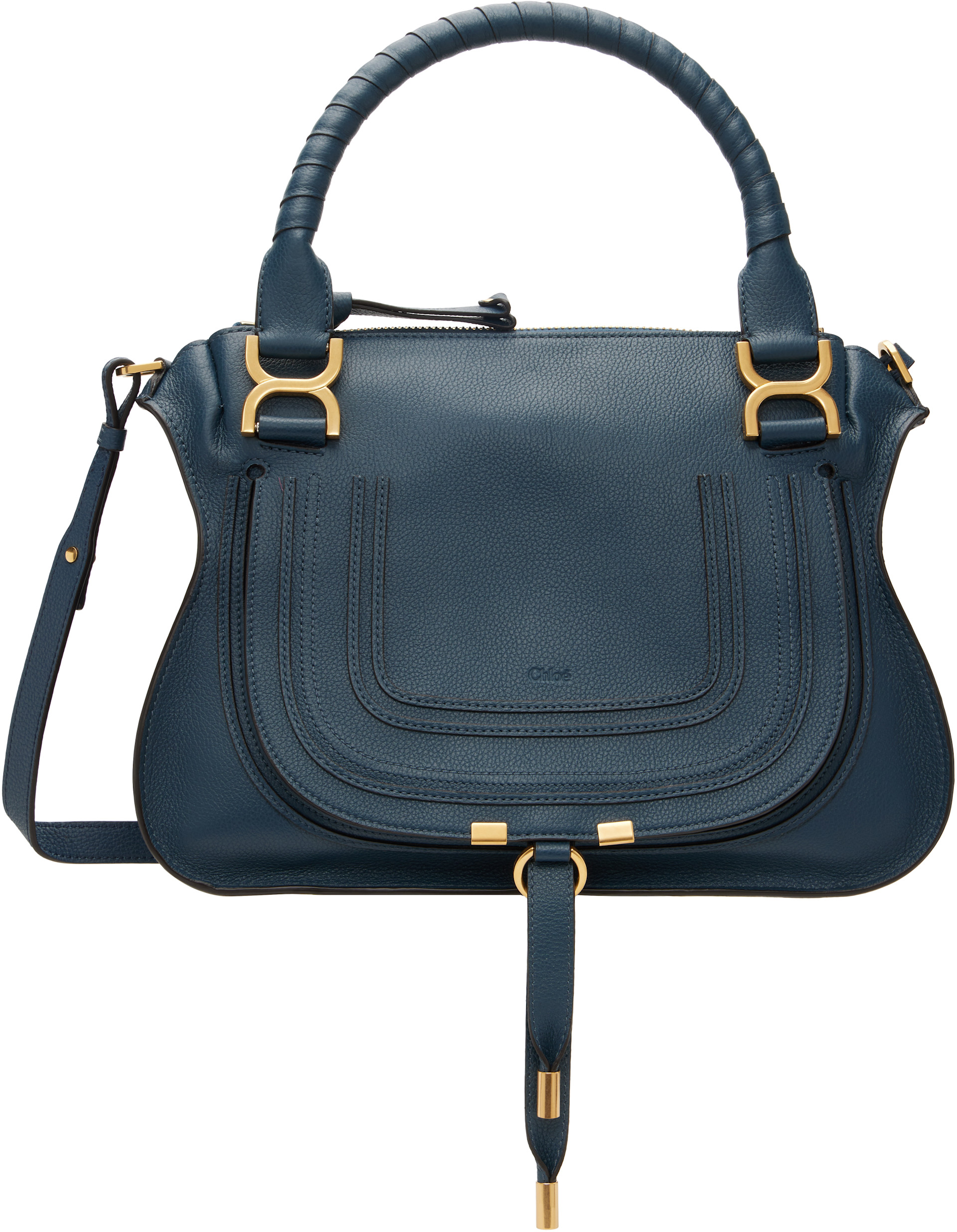 Chloé: ネイビー Marcie グレインレザー バッグ | SSENSE 日本