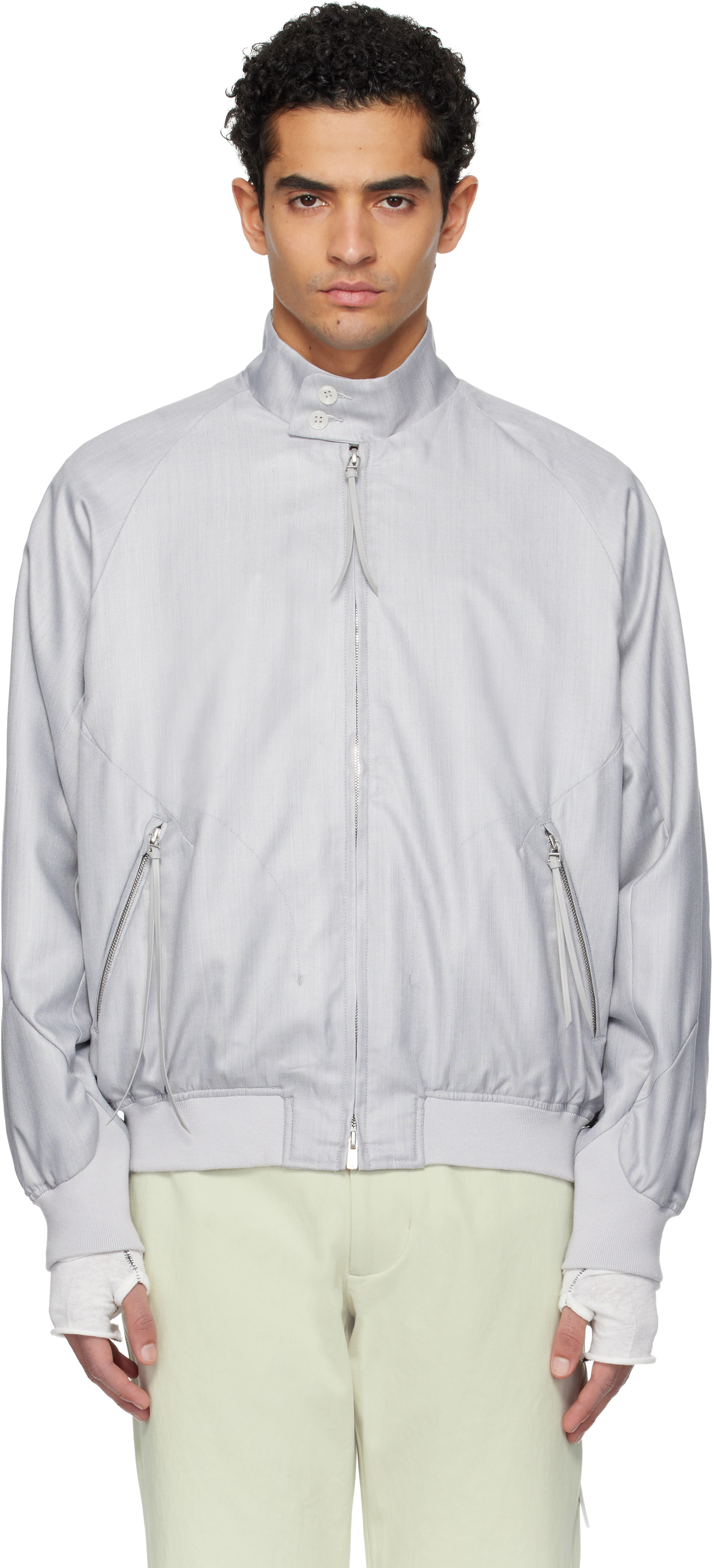 POST ARCHIVE FACTION (PAF): Gray Opening Bomber Jacket | SSENSE
