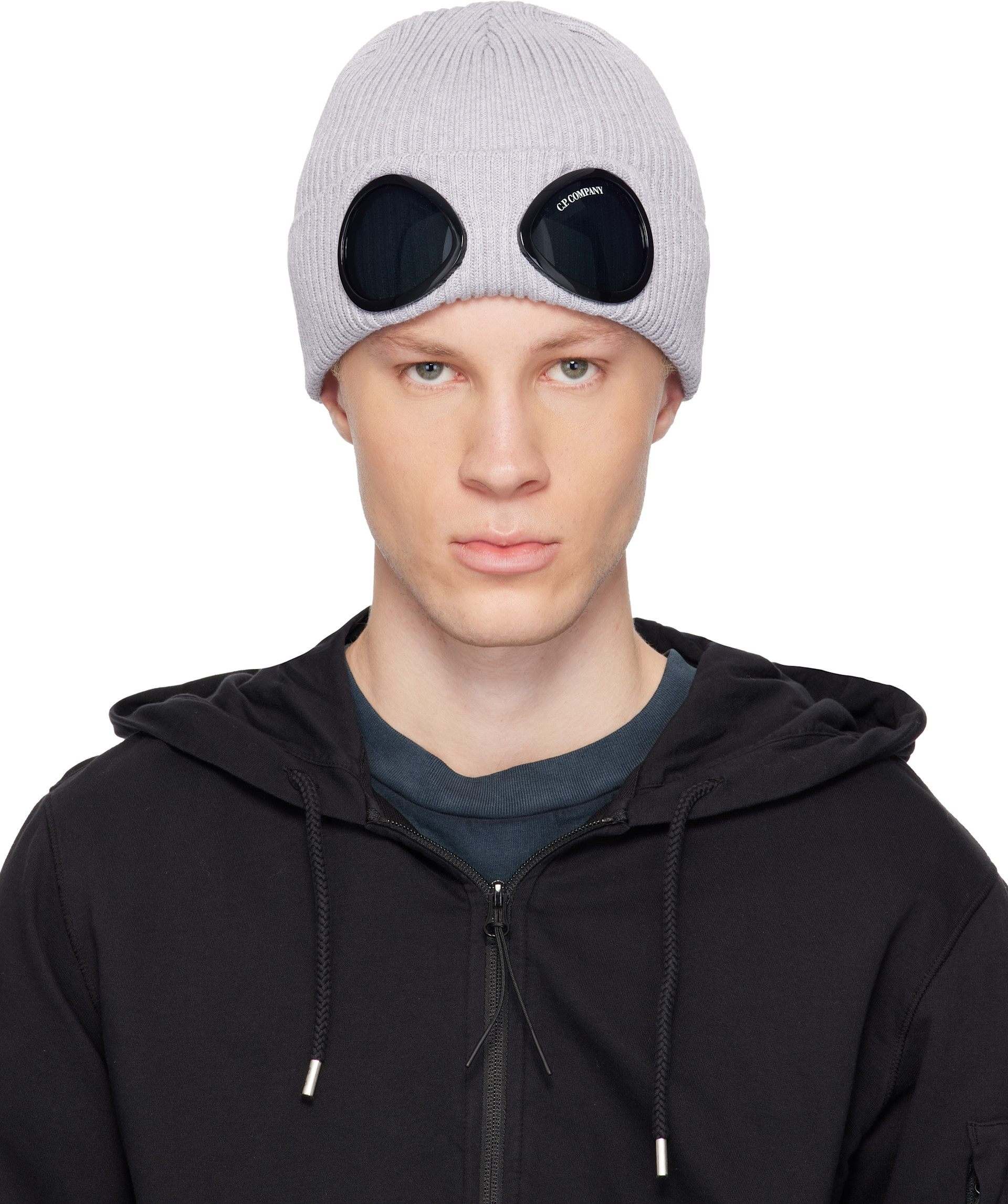 C.P. Company: Gray Cotton Goggle Beanie | SSENSE