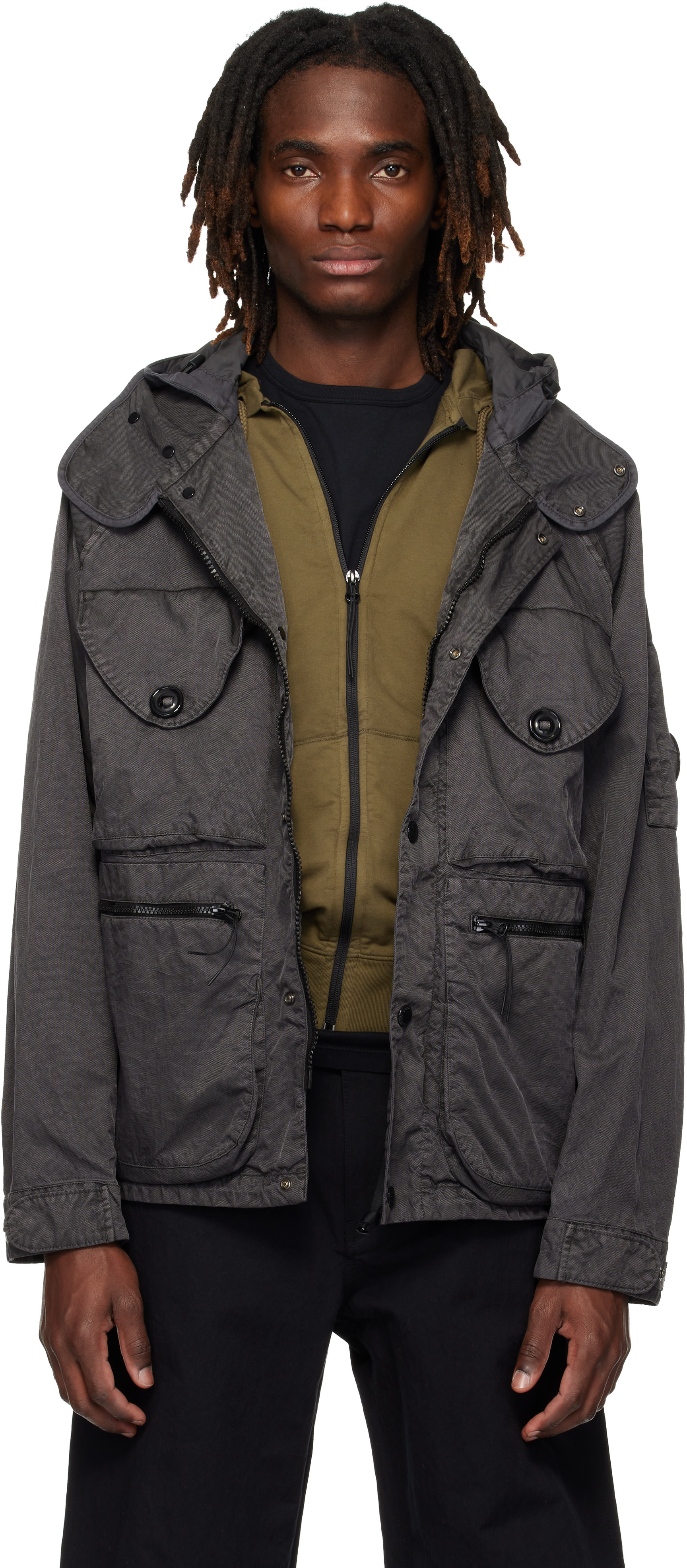 C.P. Company: Gray Panama-R Mixed Goggle Jacket | SSENSE