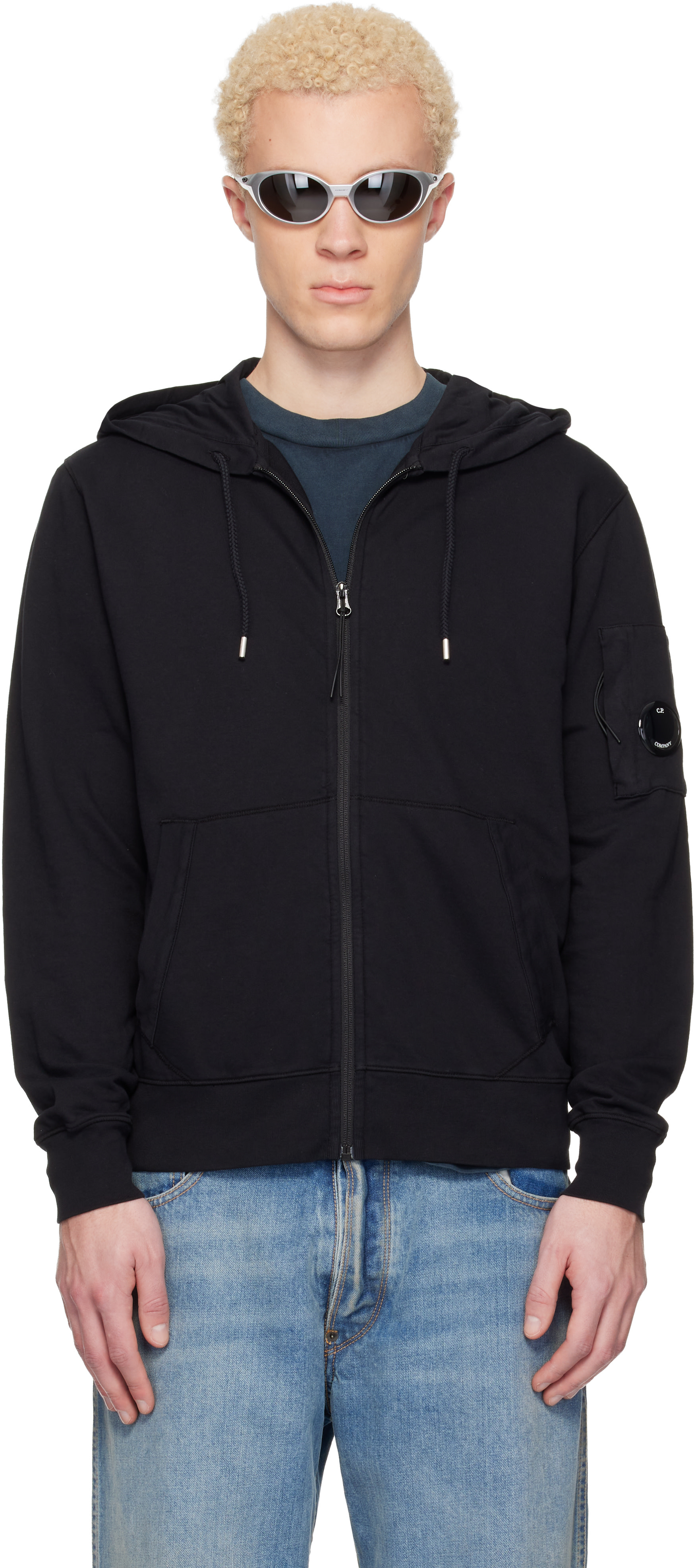 C.P. Company: Black Light Fleece Zip Lens Hoodie | SSENSE Canada