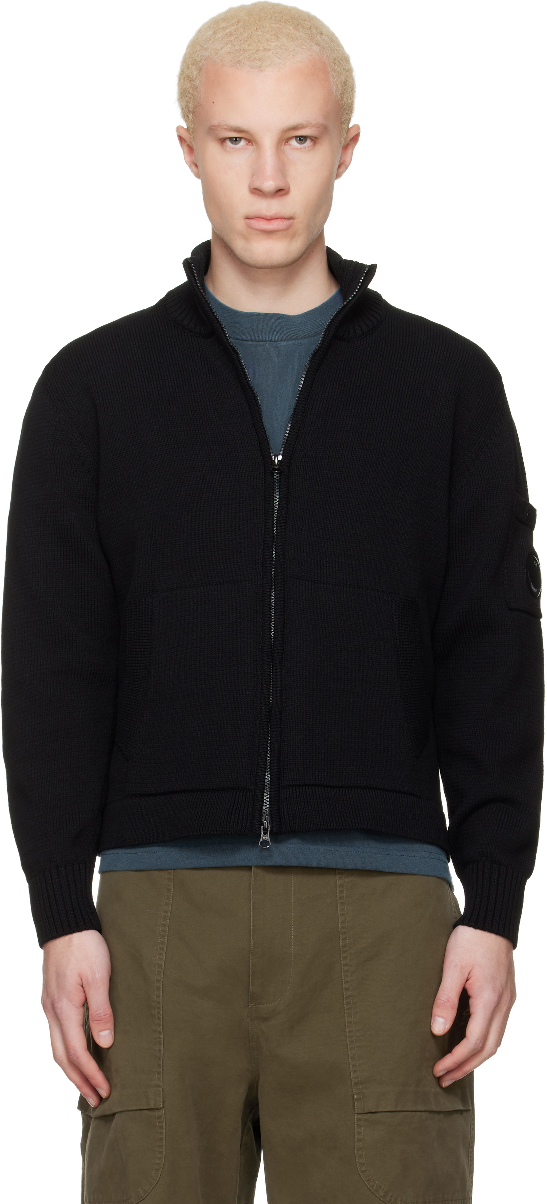 C.P. Company ブラックニット C.P. Company: Black Compact Cotton Zipped Cardigan Sweater | SSENSE