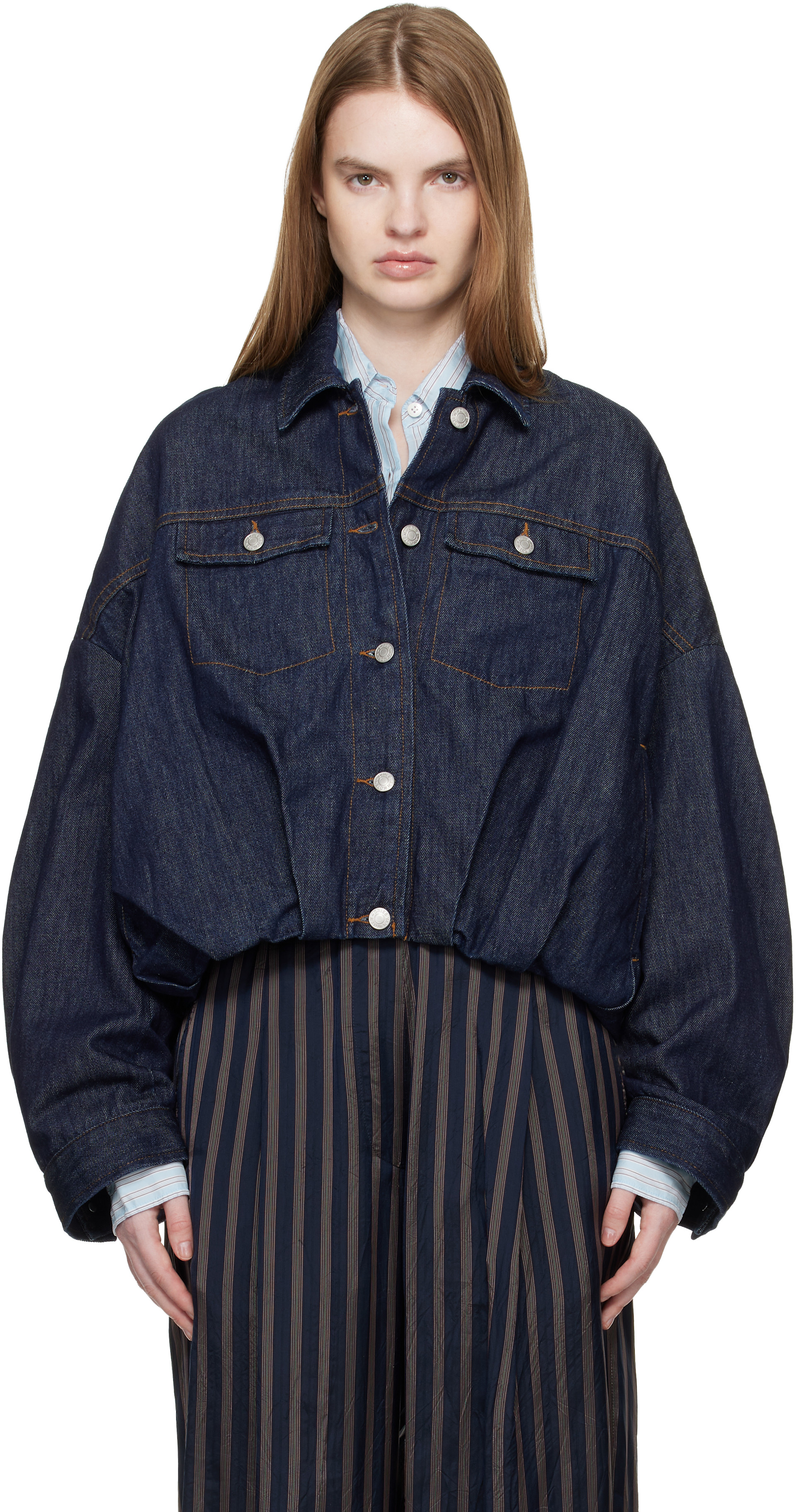 Dries Van Noten: ネイビー バブルヘム デニムジャケット | SSENSE 日本