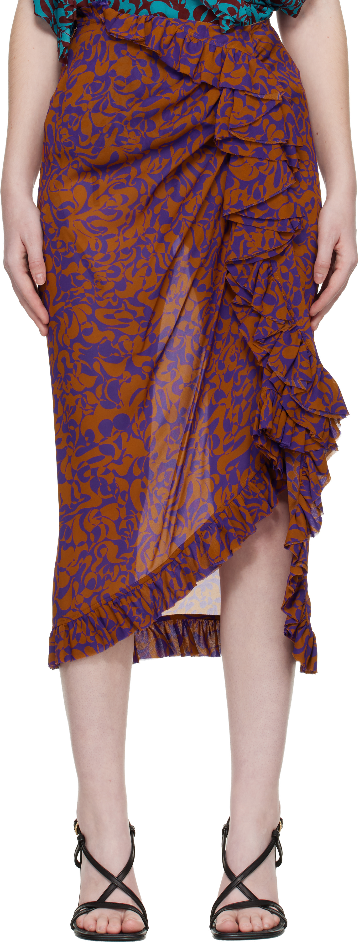 Dries Van Noten: Purple & Orange Sina Midi Skirt | SSENSE