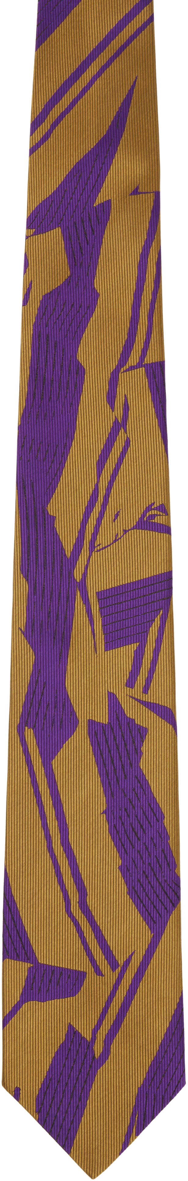 Dries Van Noten: パープル＆イエロー Printed シルク ネクタイ