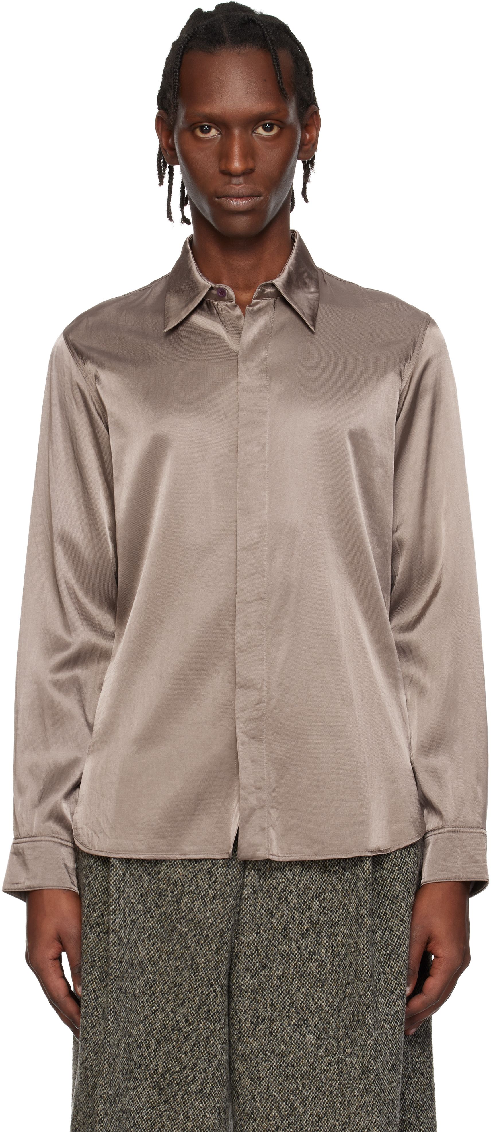 DRIES VAN NOTEN サテンシャツ トップス Dries Van Noten: グリーン サテン シャツ | SSENSE 日本