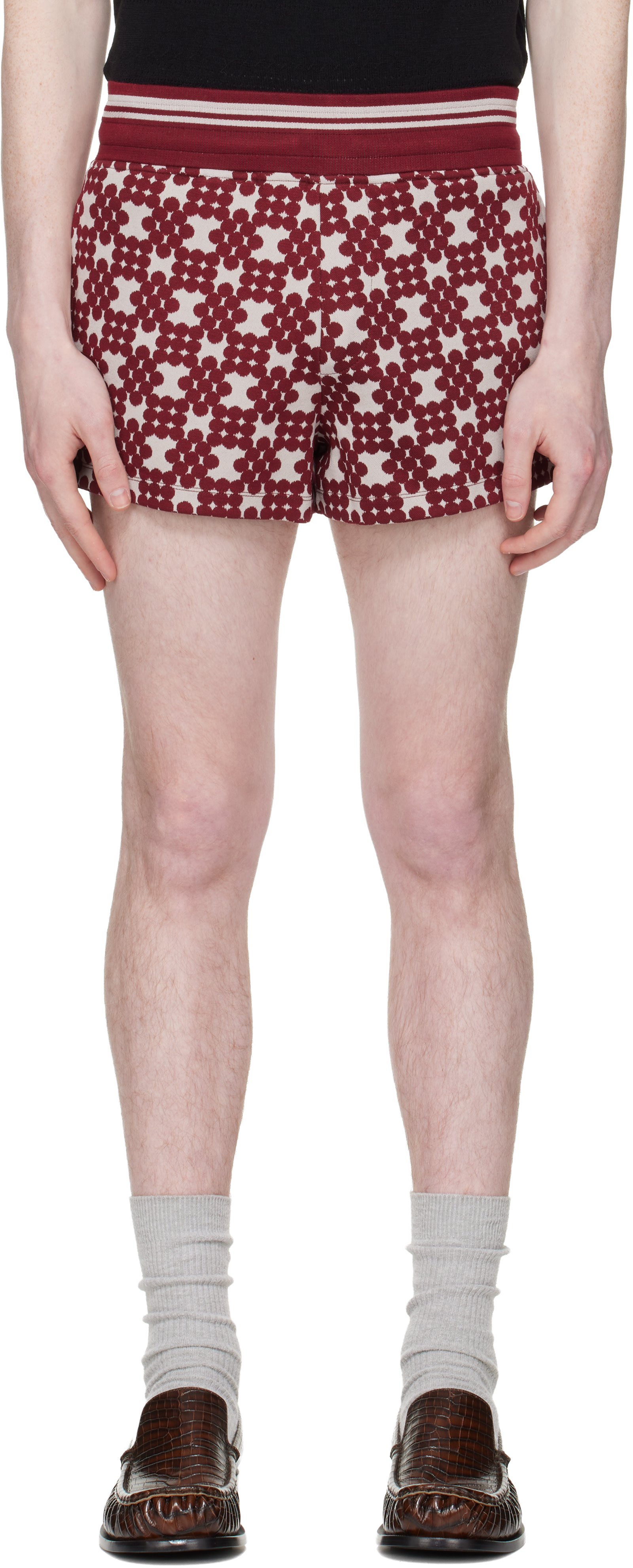 Dries Van Noten: Burgundy Ribbed Jacquard Shorts | SSENSE