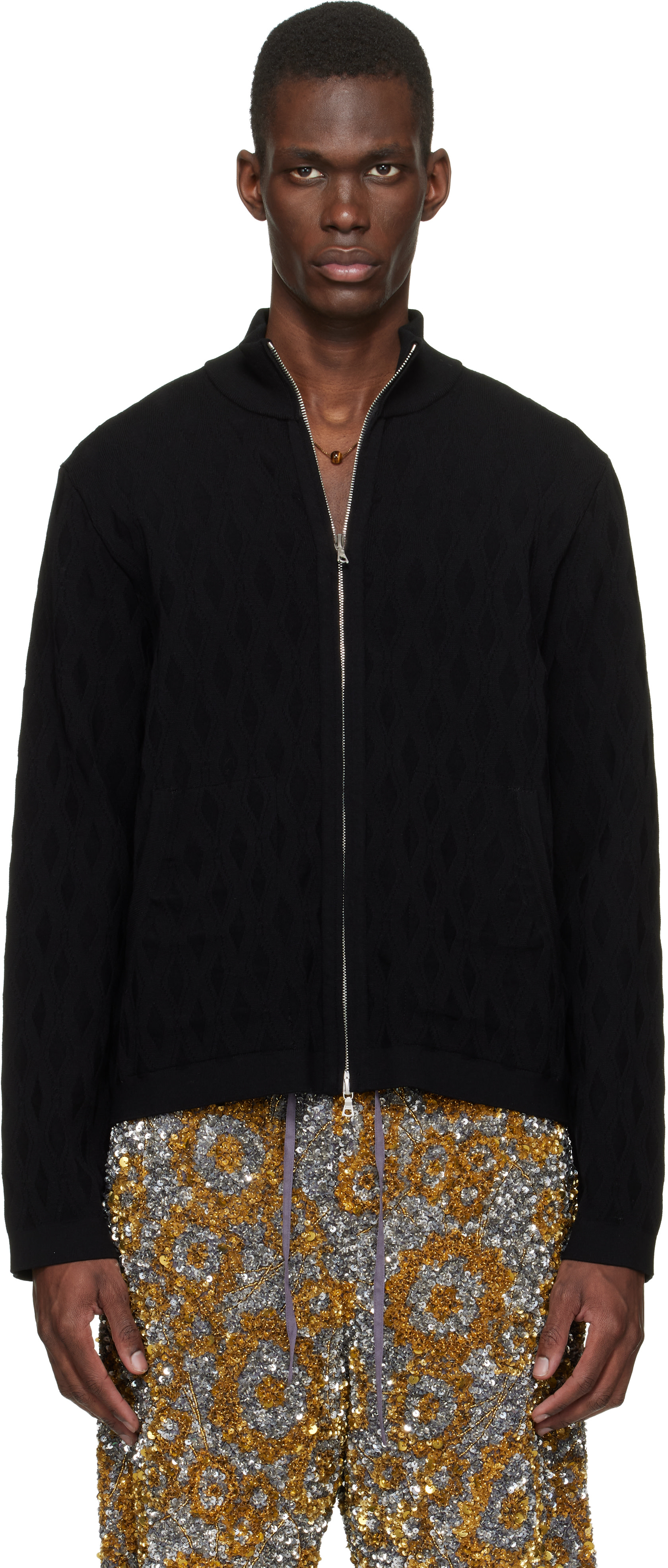 DRIES VAN NOTEN ラメ ダブルジップ ブルゾン Dries Van Noten: Black Draped Jersey Sweatshirt | SSENSE