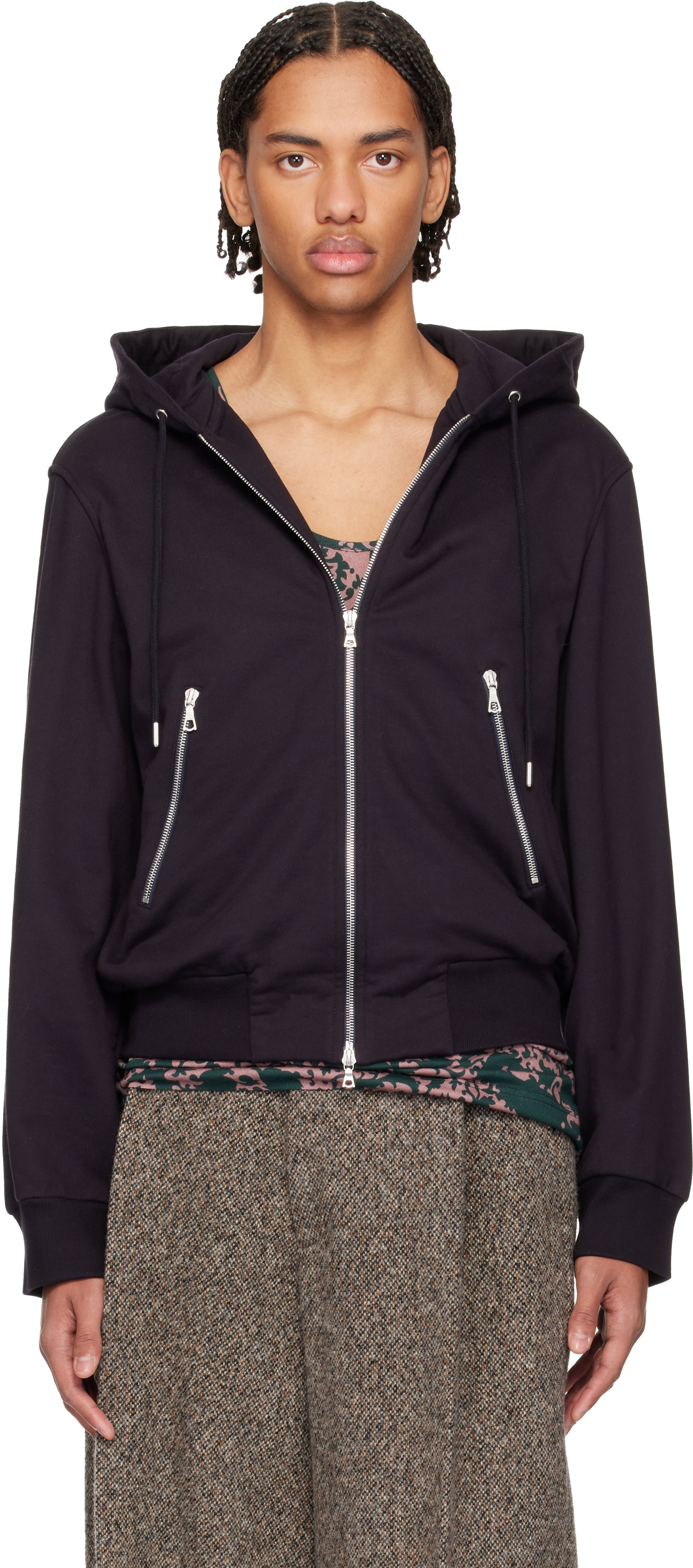 DRIES VAN NOTEN ラメ ダブルジップ ブルゾン Dries Van Noten: Navy Loose Zipped Hoodie | SSENSE