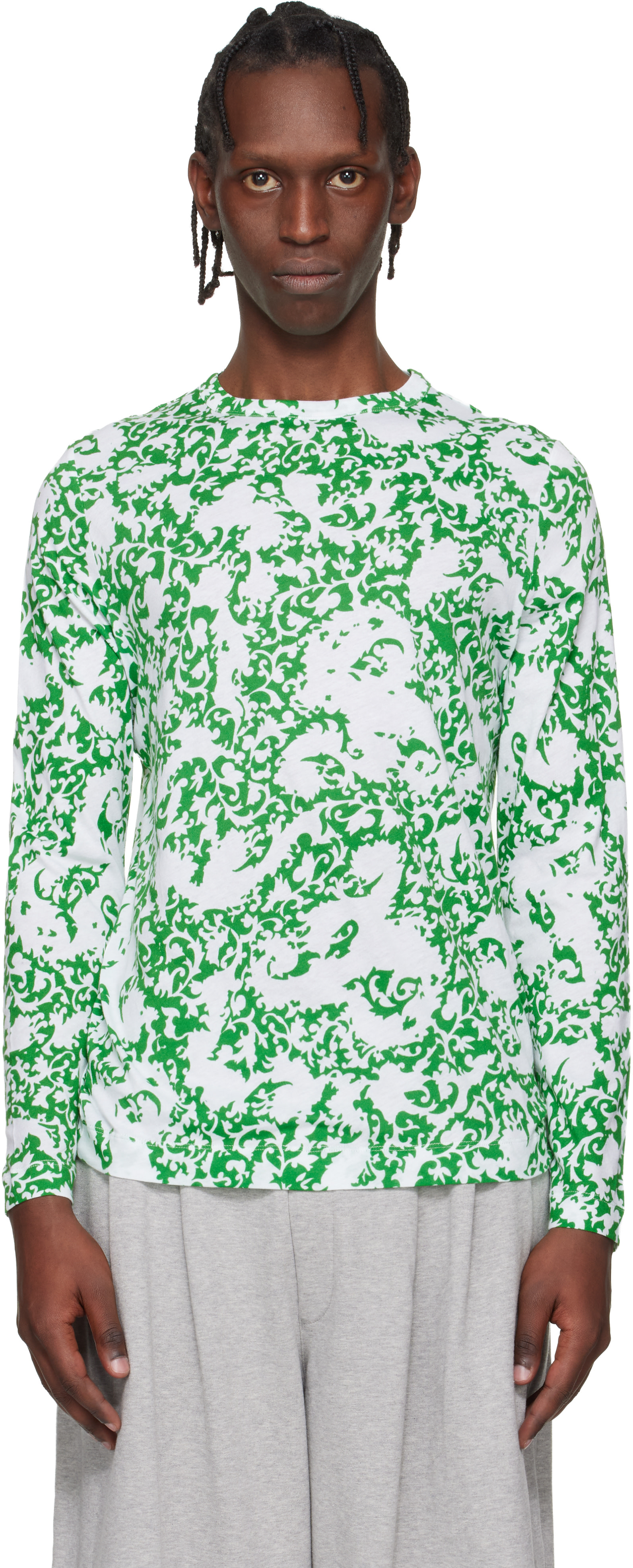 Dries Van Noten: Green & White Floral T-shirt | SSENSE