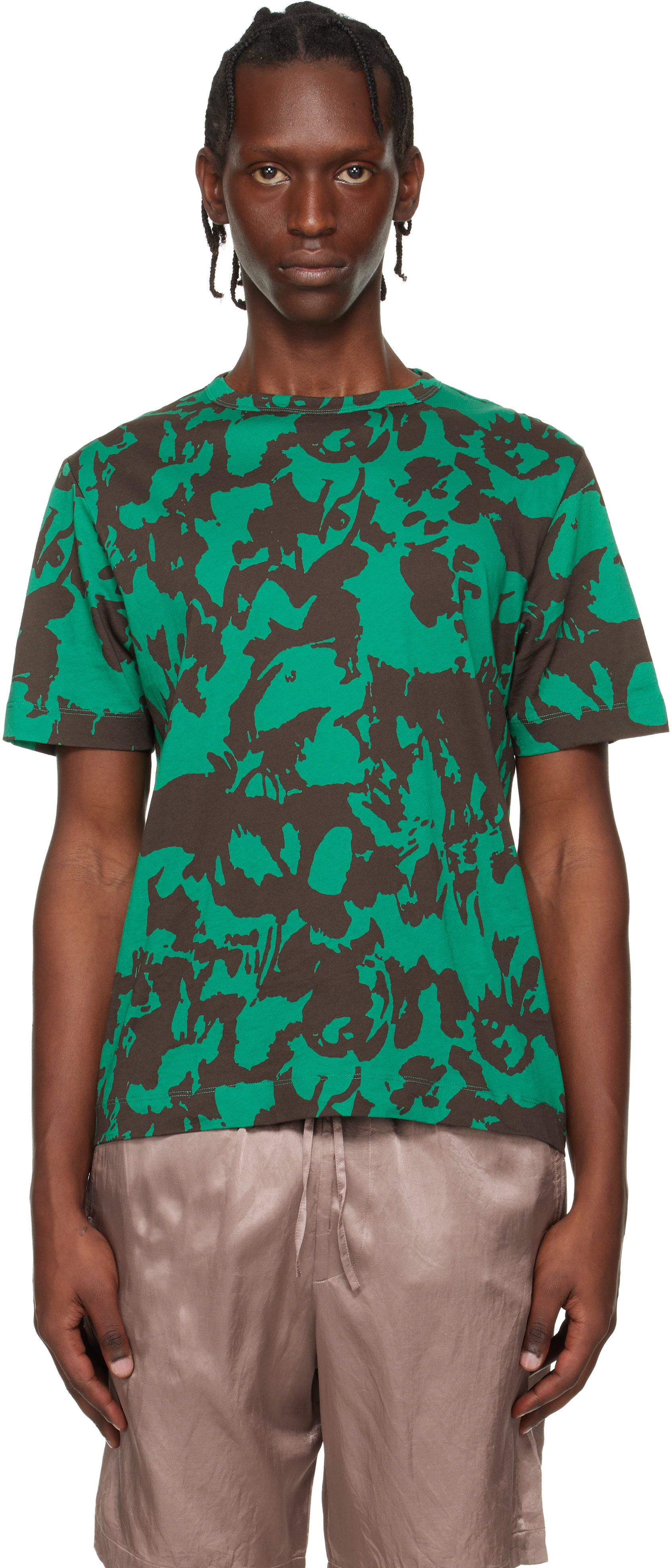 Dries Van Noten: Green & Brown Printed Cotton T-shirt | SSENSE
