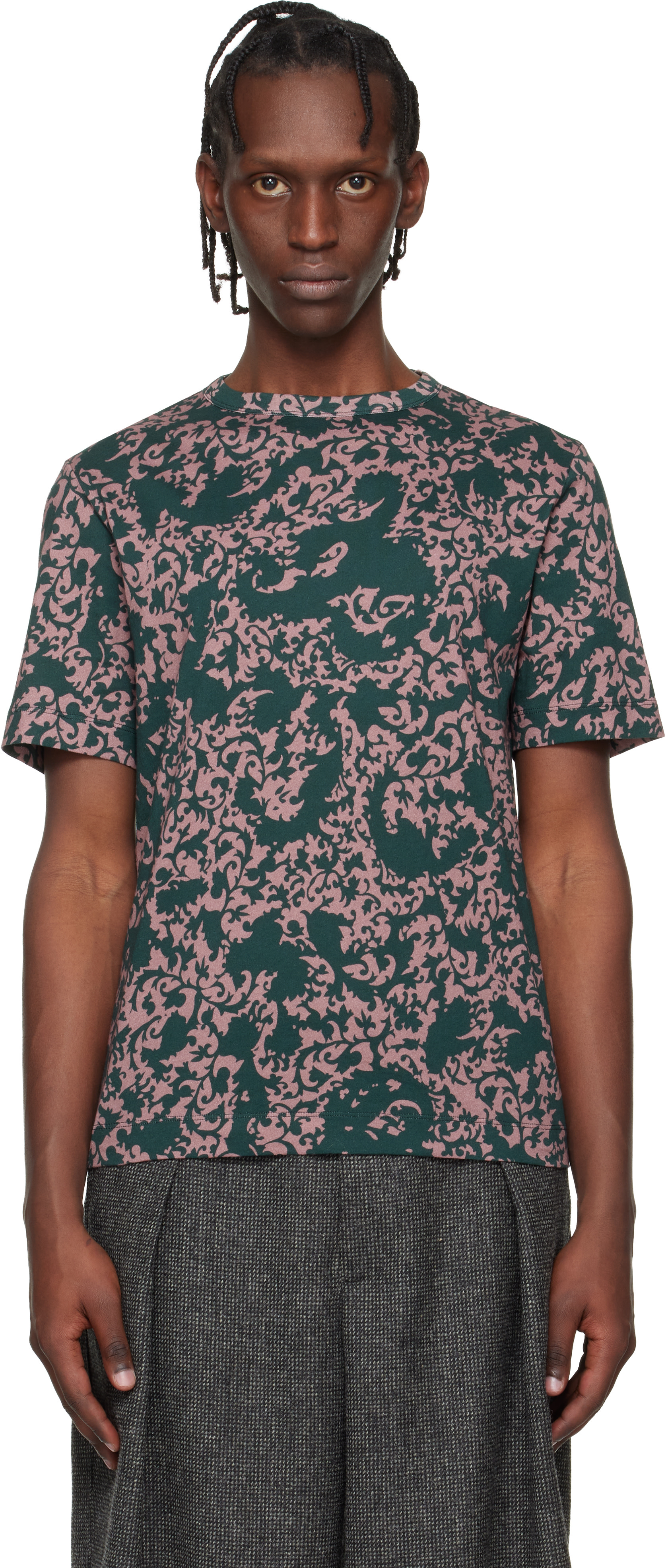 Dries Van Noten: Green & Pink Floral T-shirt | SSENSE