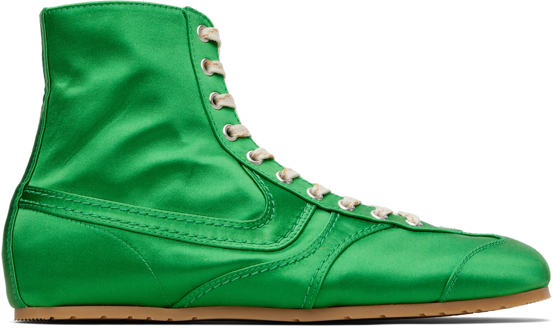 Dries Van Noten: Green Satin High Top Sneakers | SSENSE