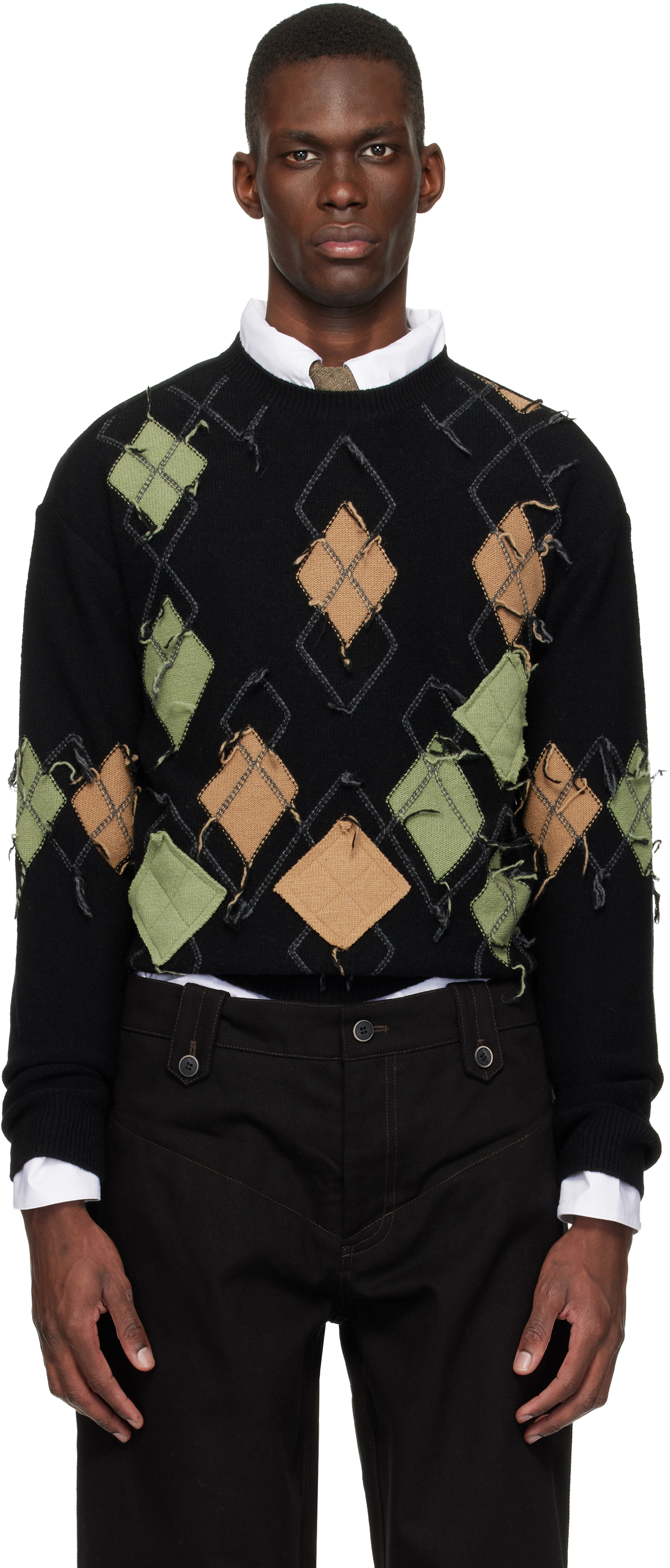 ANDERSSON BELL  EMBLEM SWEATER ニット Andersson Bell: Black Tom Argyle Crew-Neck Sweater | SSENSE