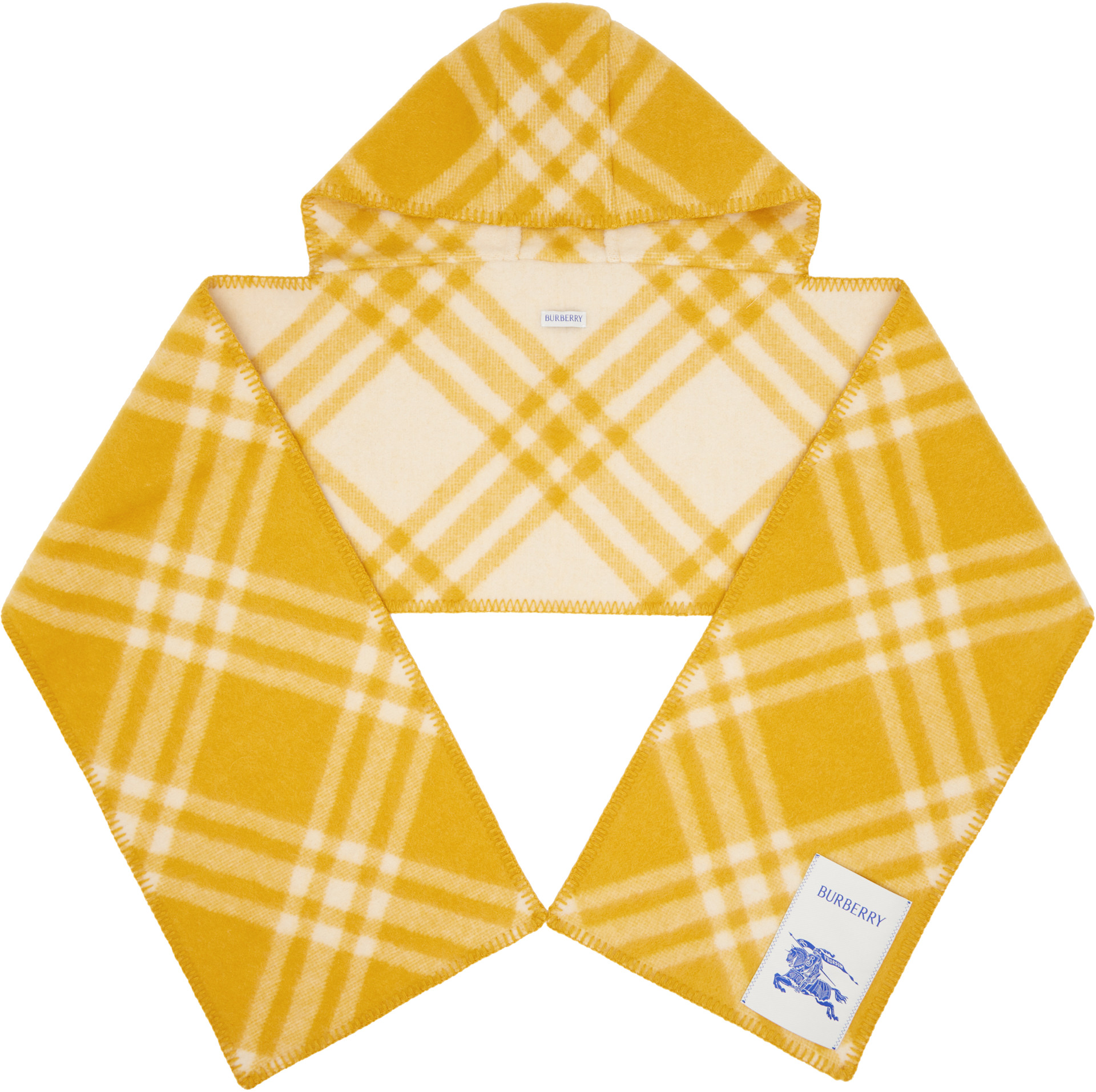 Burberry: イエロー チェック ウール フード付きマフラー | SSENSE 日本