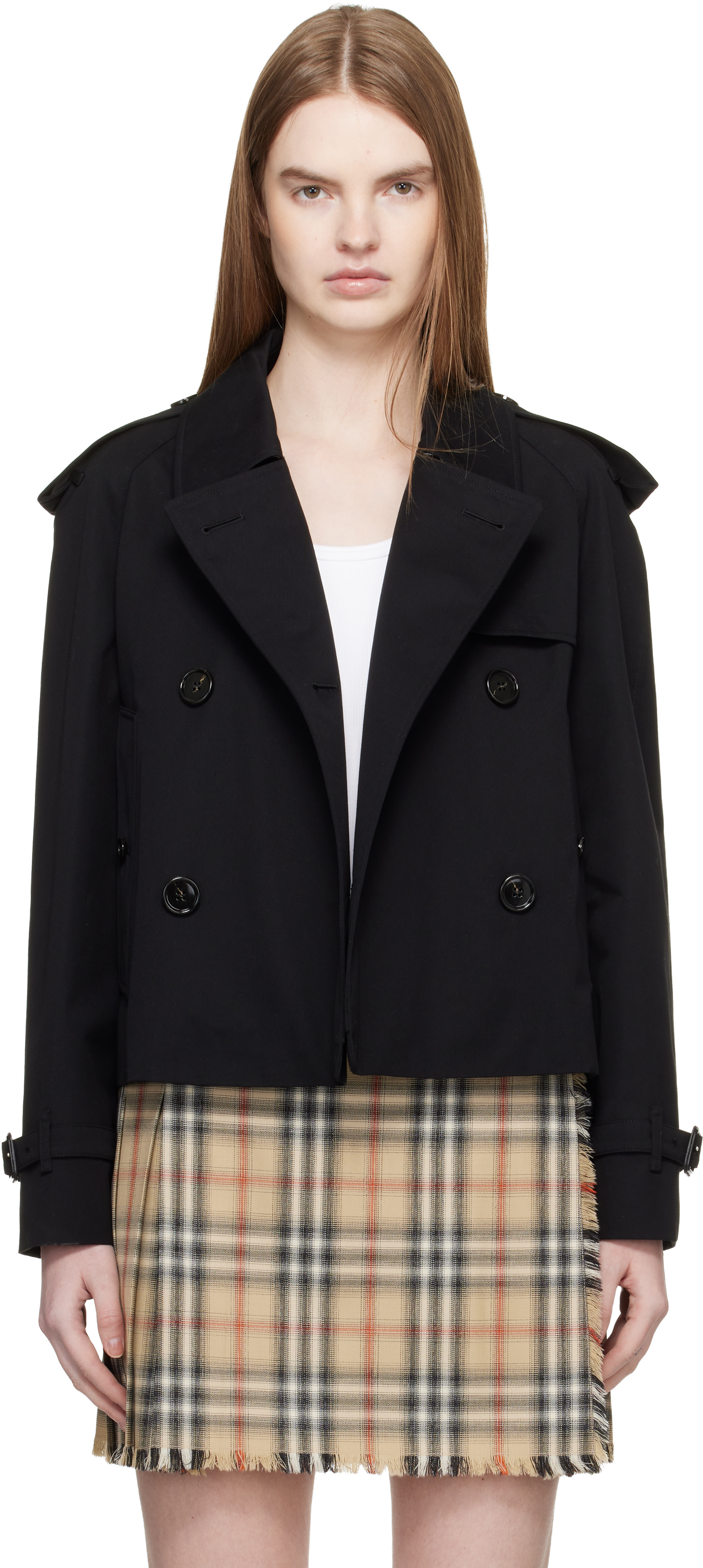 Burberry: Black Cropped Gabardine Trench Jacket | SSENSE Canada
