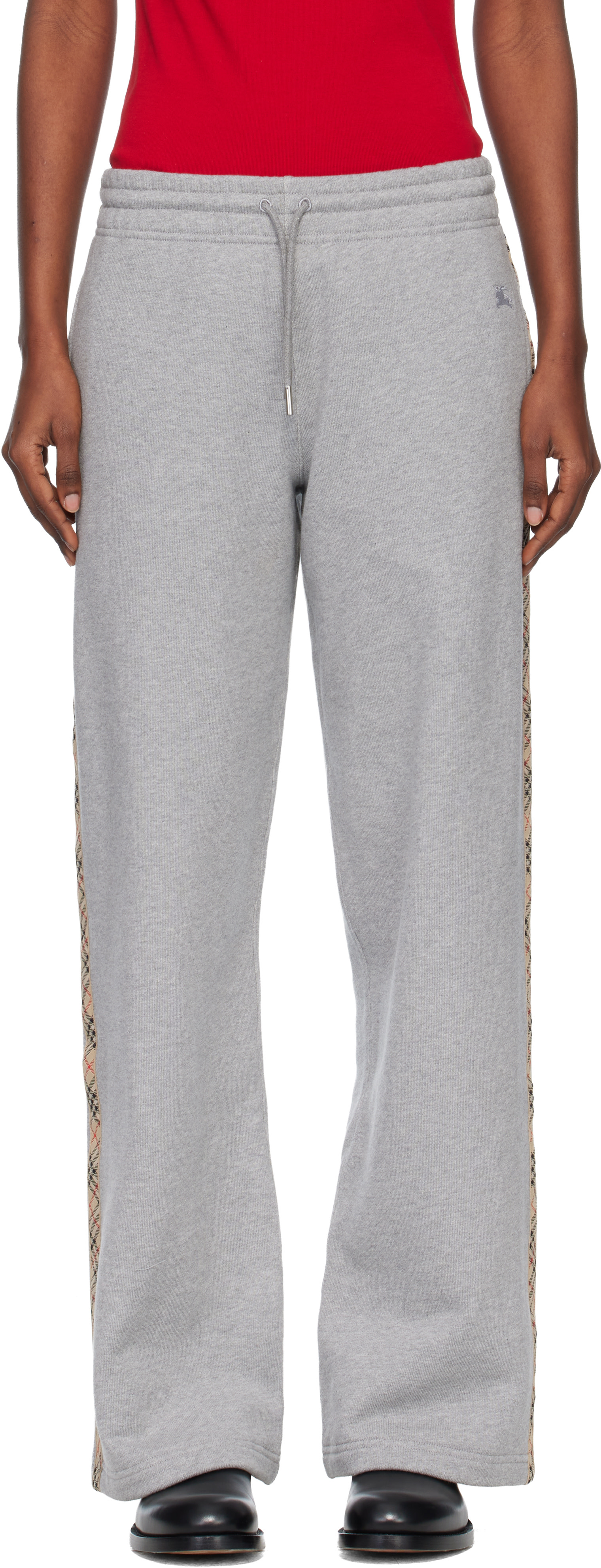 Burberry: Gray Check Trim Cotton Track Pants | SSENSE