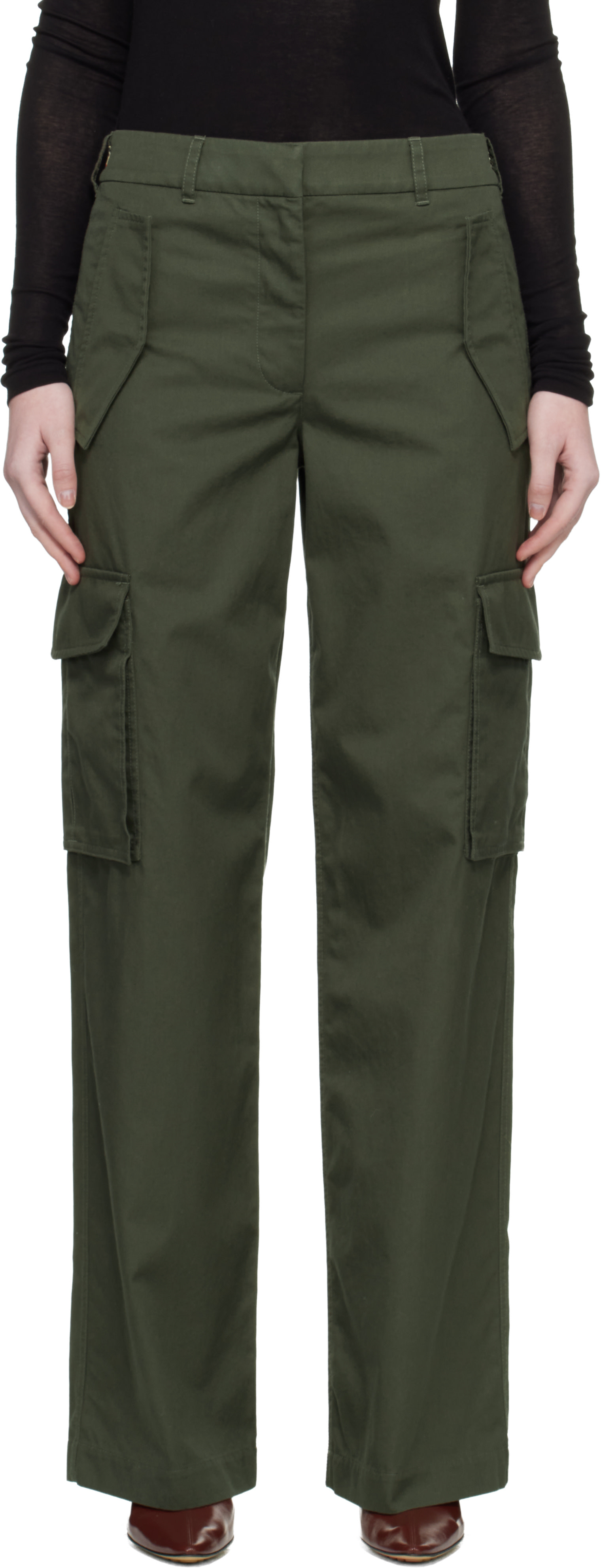 パンツ archive burberry flare cargo pants y2k Burberry: Khaki Check Trim Gabardine Cargo Pants | SSENSE