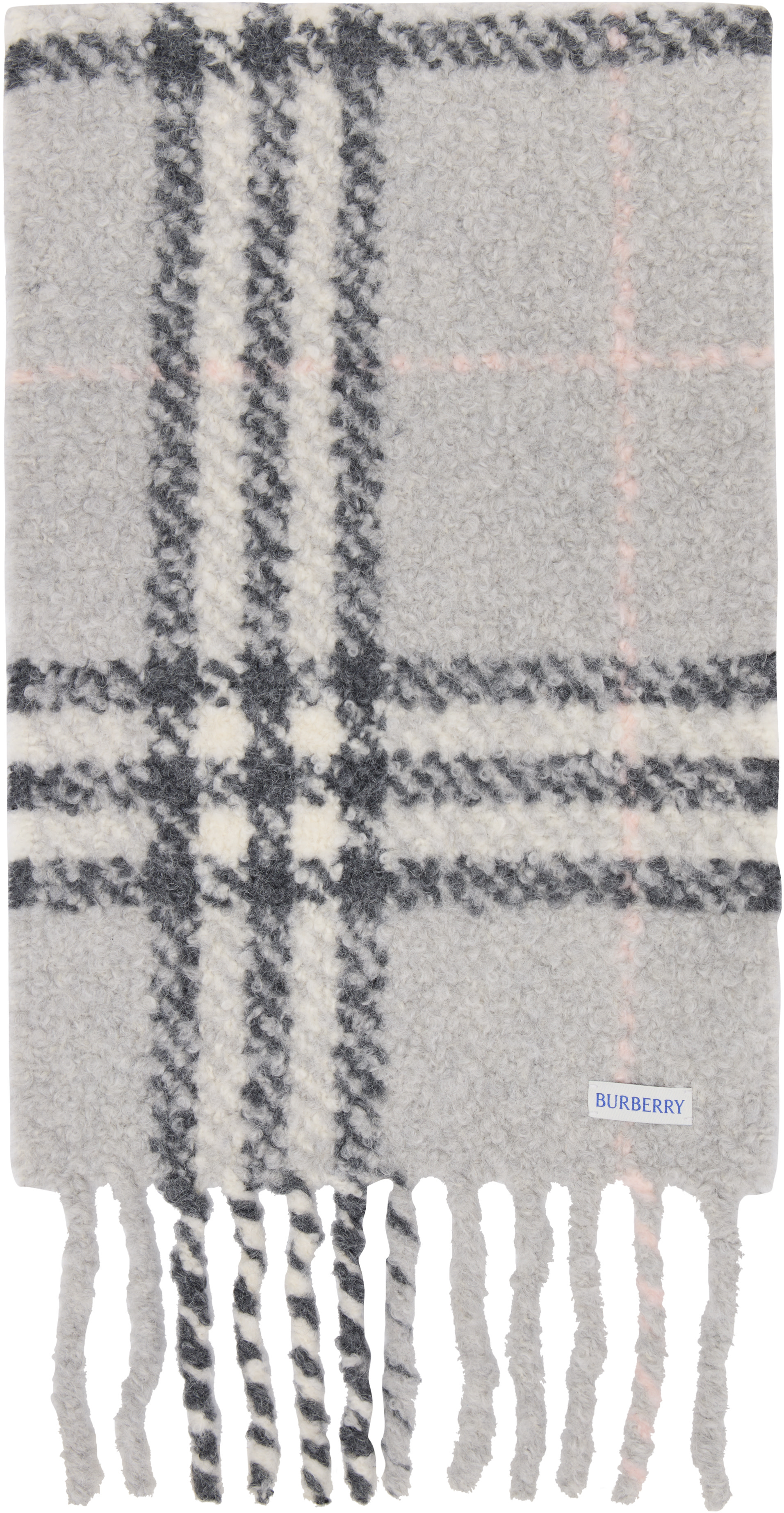 Burberry: Gray Check Alpaca Wool Blend Bouclé Scarf | SSENSE
