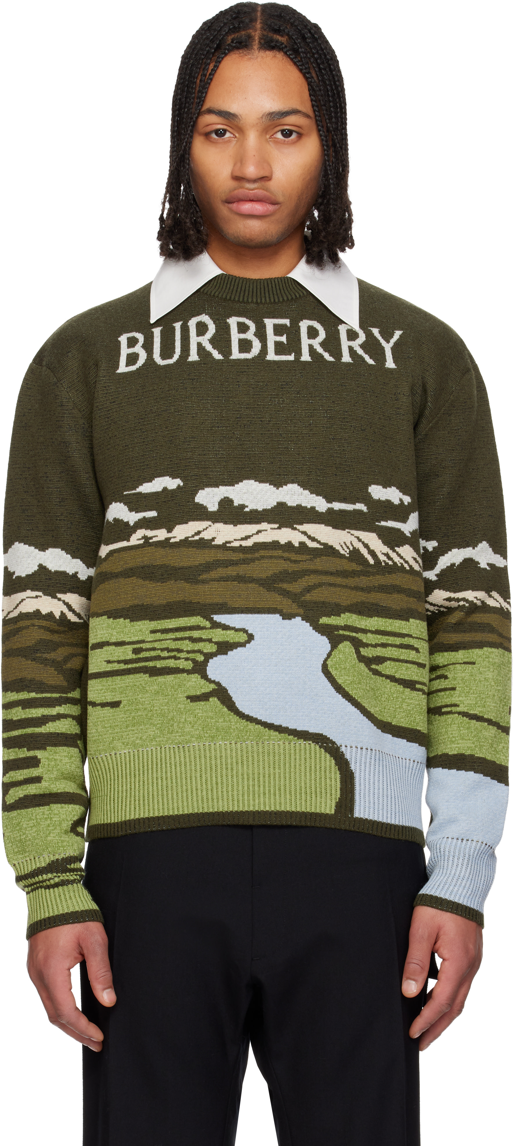Burberry: Green Landscape Wool Blend Sweater | SSENSE