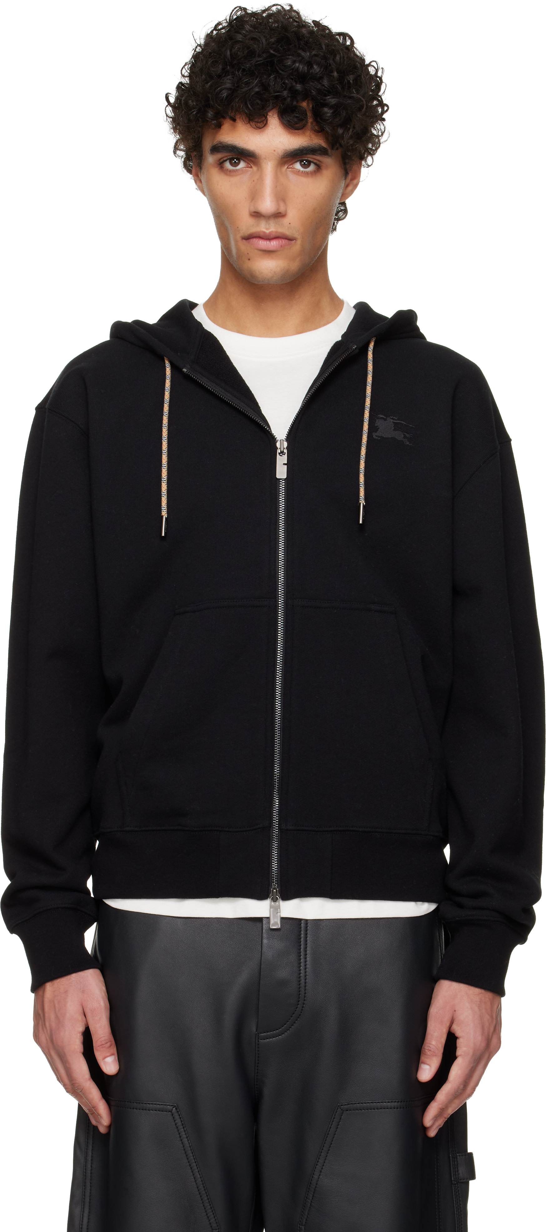 Burberry: Black Rory Check Patch Hoodie | SSENSE Canada