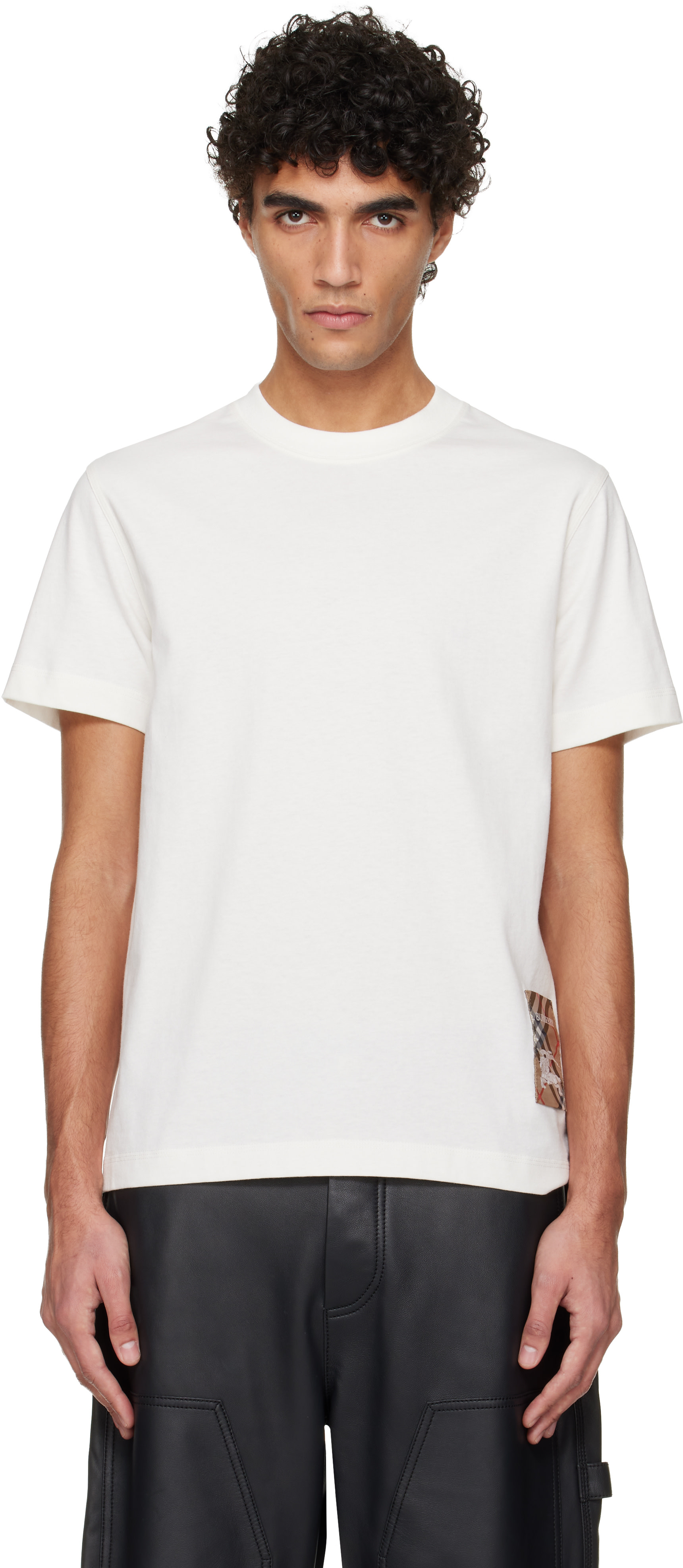 Burberry: White Check Label Cotton T-shirt | SSENSE