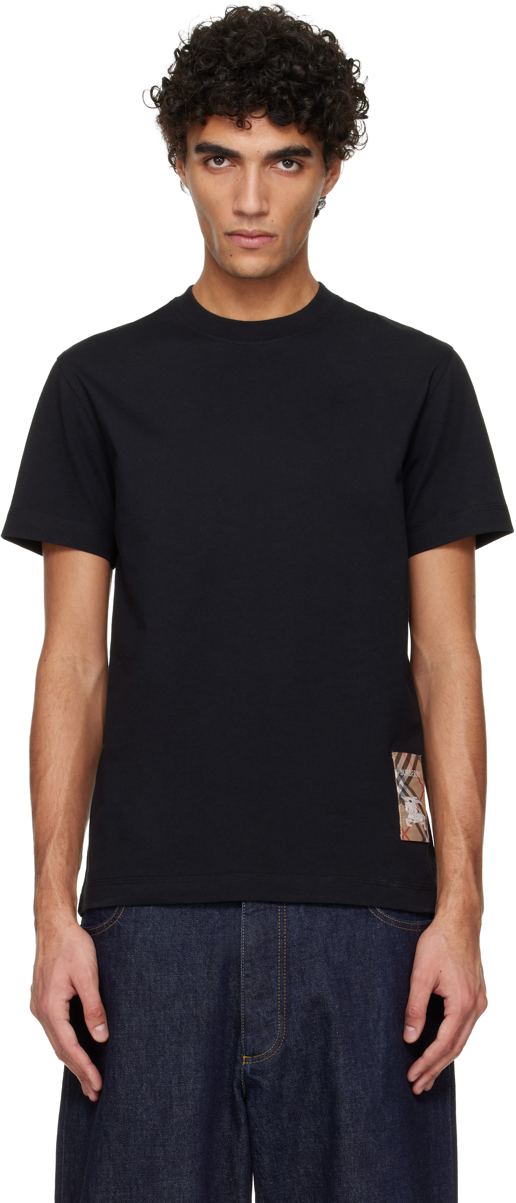 Burberry: Black Check Label Cotton T-shirt | SSENSE Burberry: Black Check Label Cotton T-shirt | SSENSE