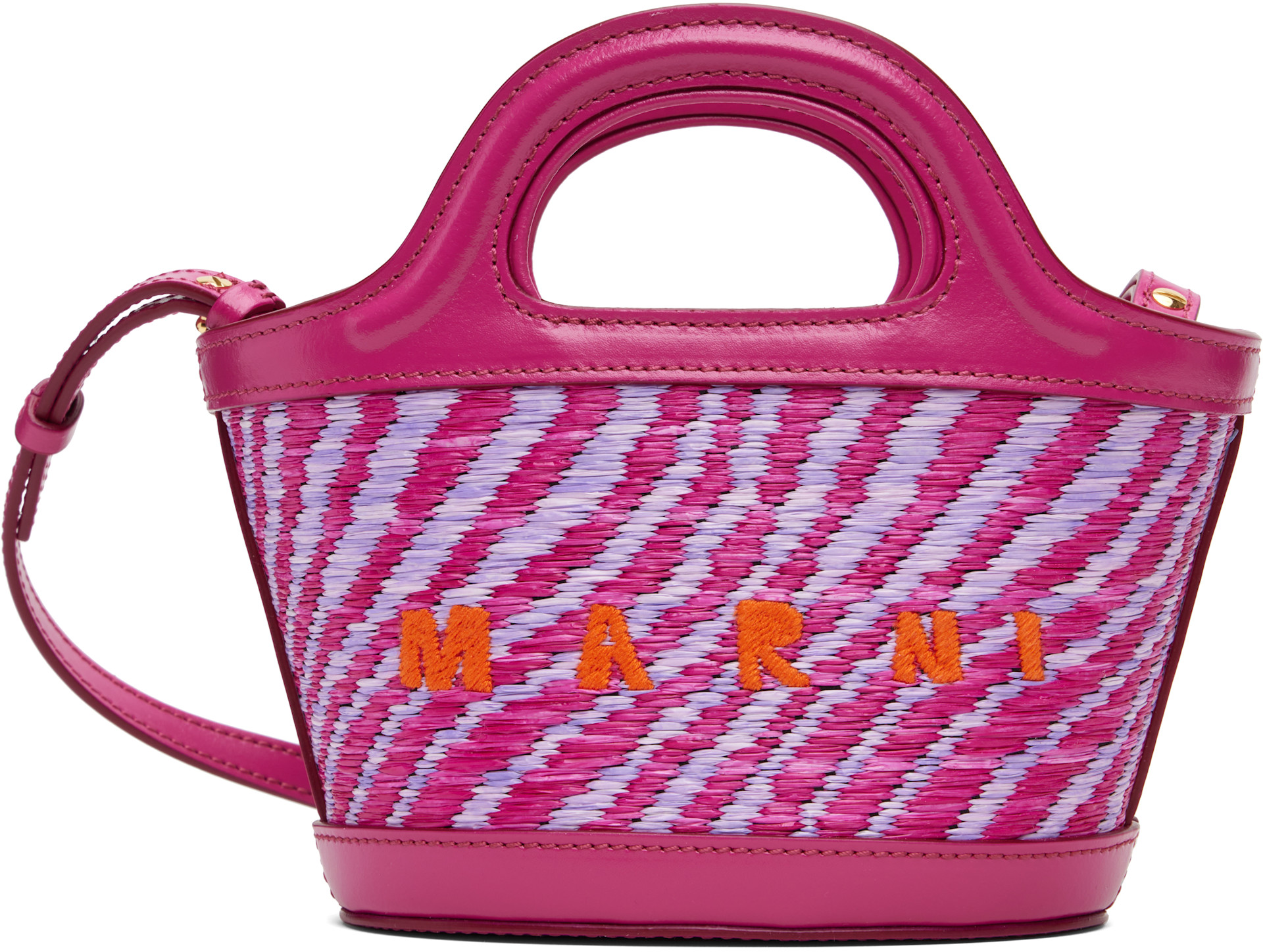 Marni: Pink Wavy Raffia-Effect Tropicalia Micro Tote | SSENSE