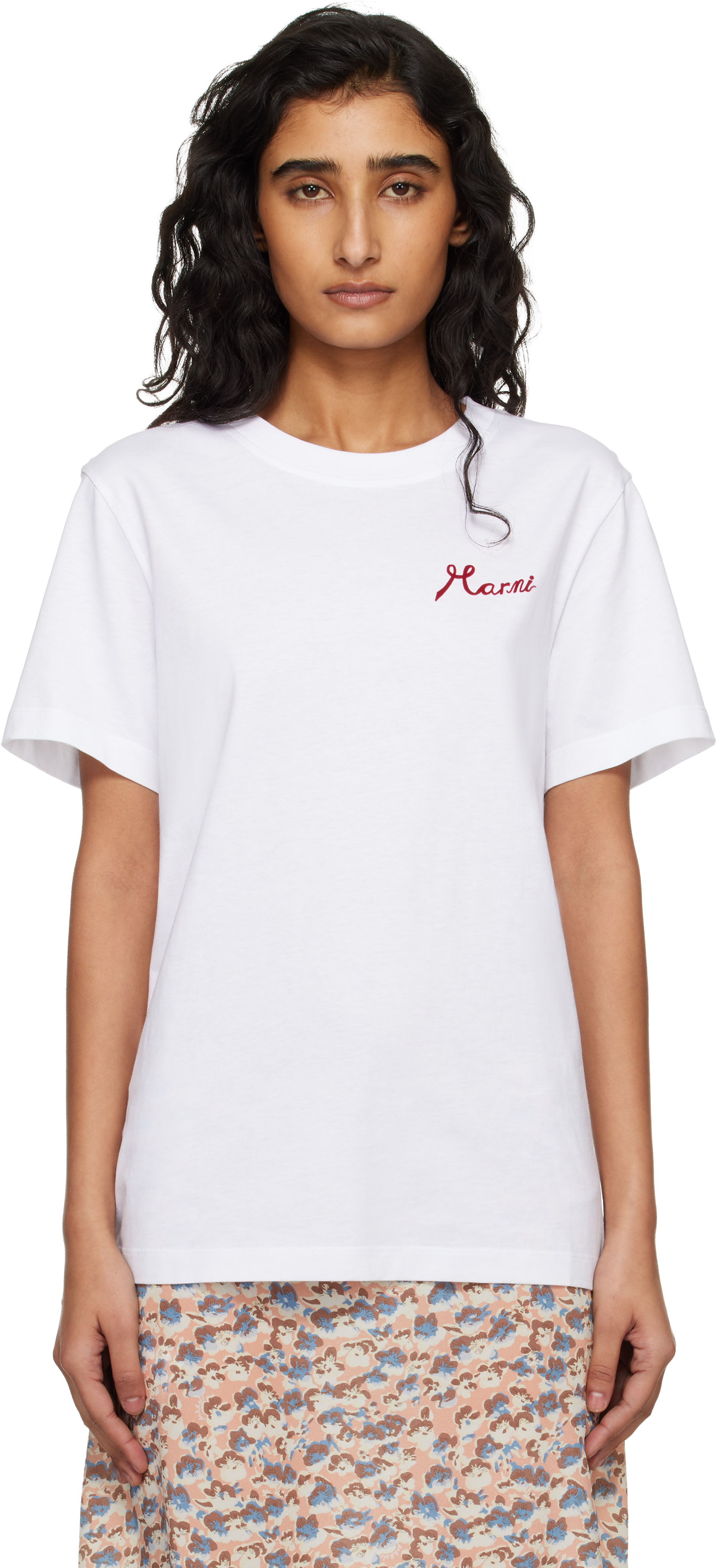Marni: ホワイト Flocked Marni Logo コットン Tシャツ | SSENSE 日本