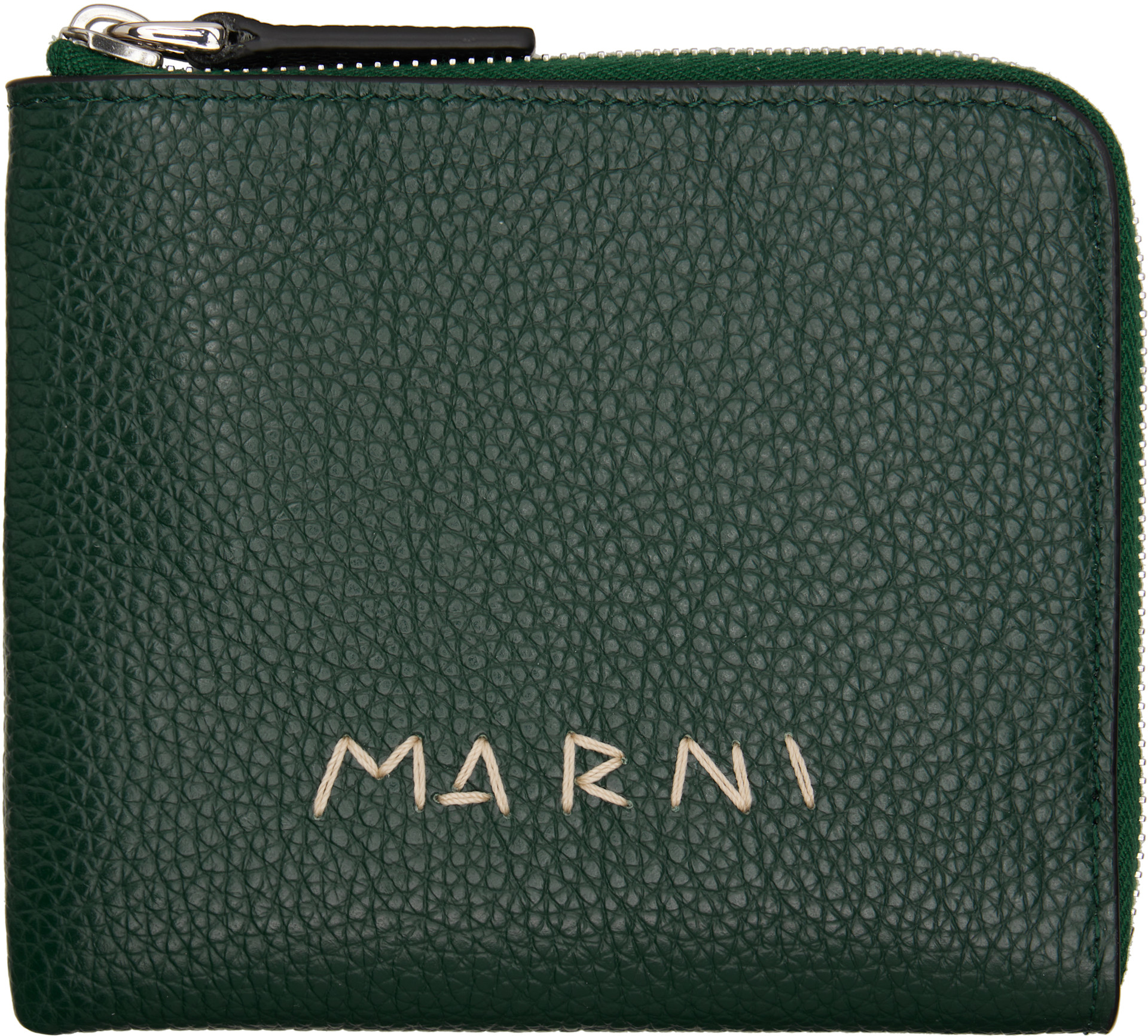 Marni: グリーン 'Marni Mending' Embroidery ジップアラウンド