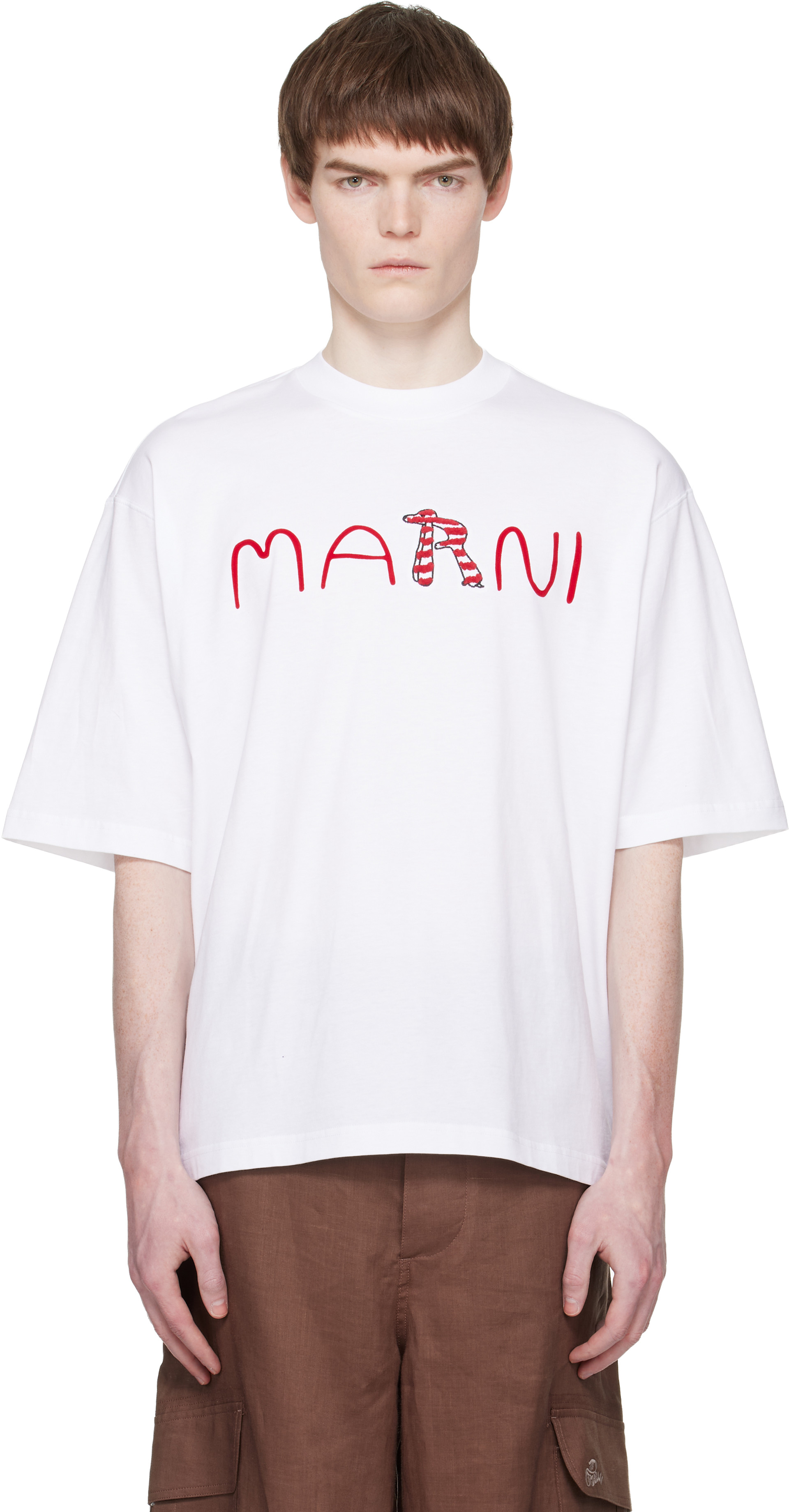 Marniのホワイト Flocked 'Marni Animal Alphabet Logo' Tシャツがセール中