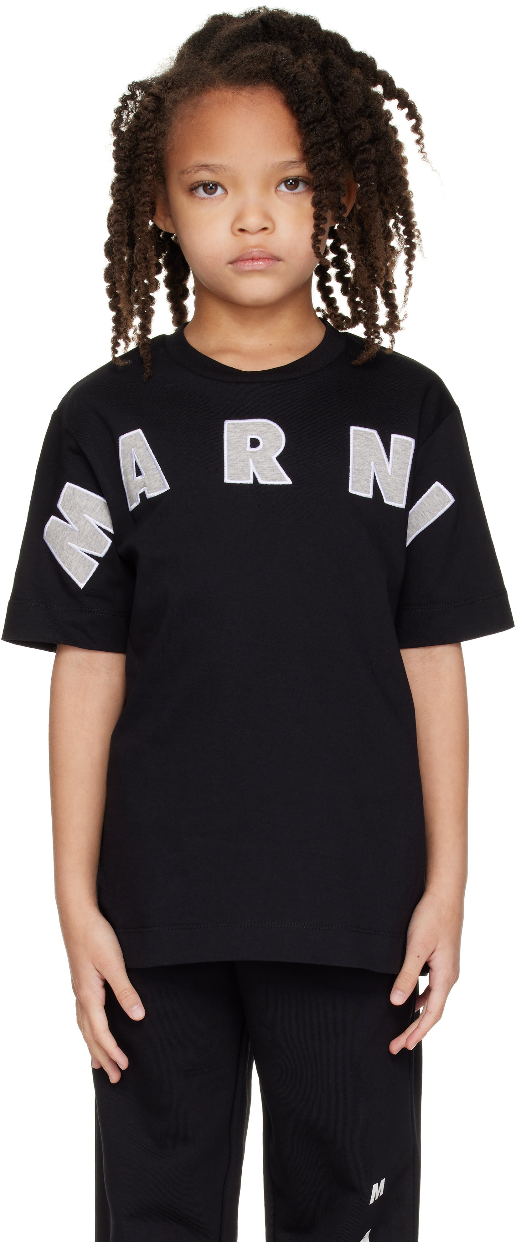 MARNI マルニ キッズ ロゴ Tシャツ 14Y ブラック Marni: キッズ｜ブラック ロゴアップリケ Tシャツ | SSENSE 日本