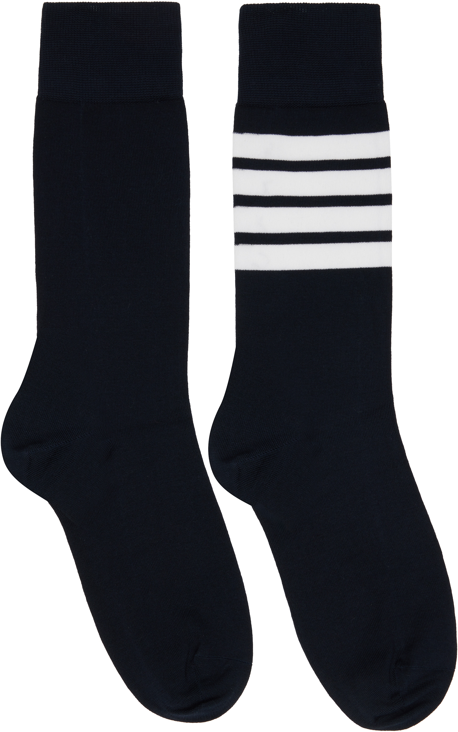 トムブラウン　靴下　ネイビー Thom Browne: ネイビー 4-Bar コットン ソックス | SSENSE 日本