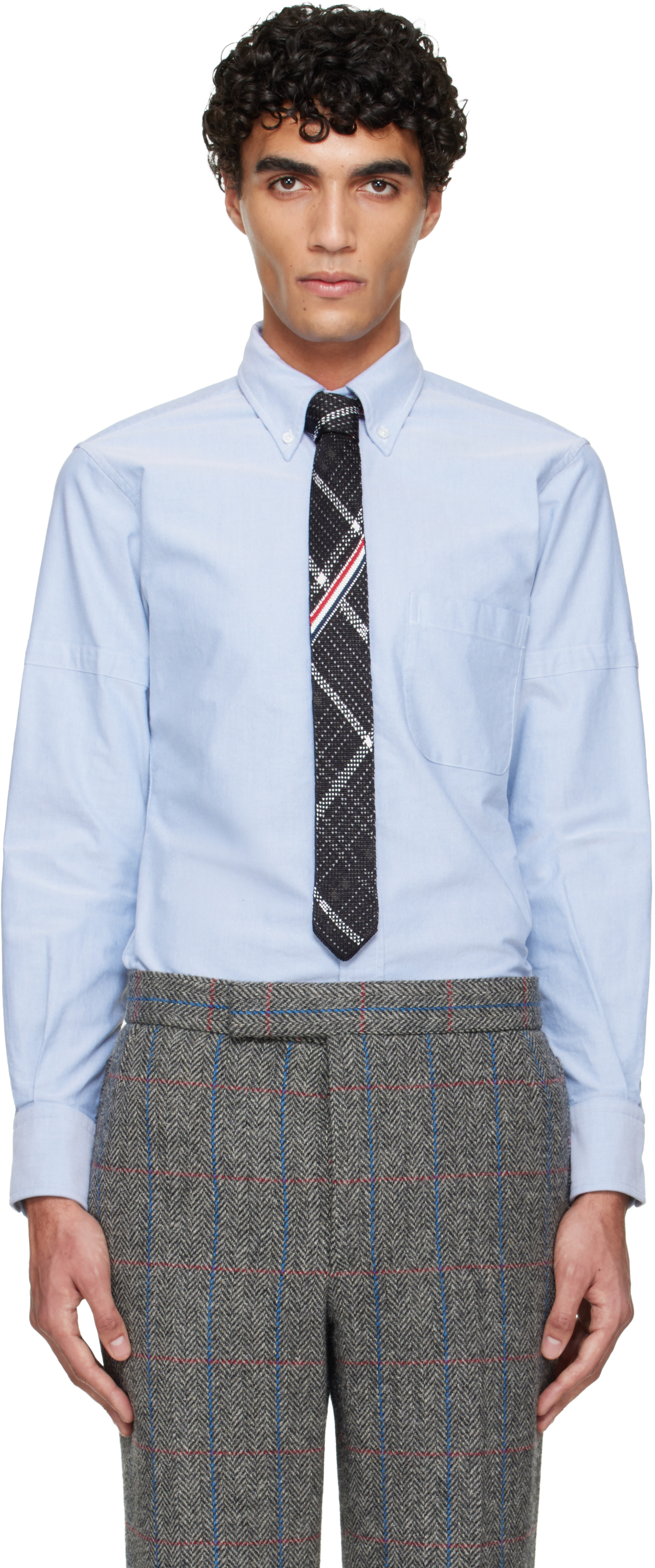 THOM BROWNE オックスフォードシャツ ライトブルー Thom Browne: Blue Oxford Armband Shirt | SSENSE
