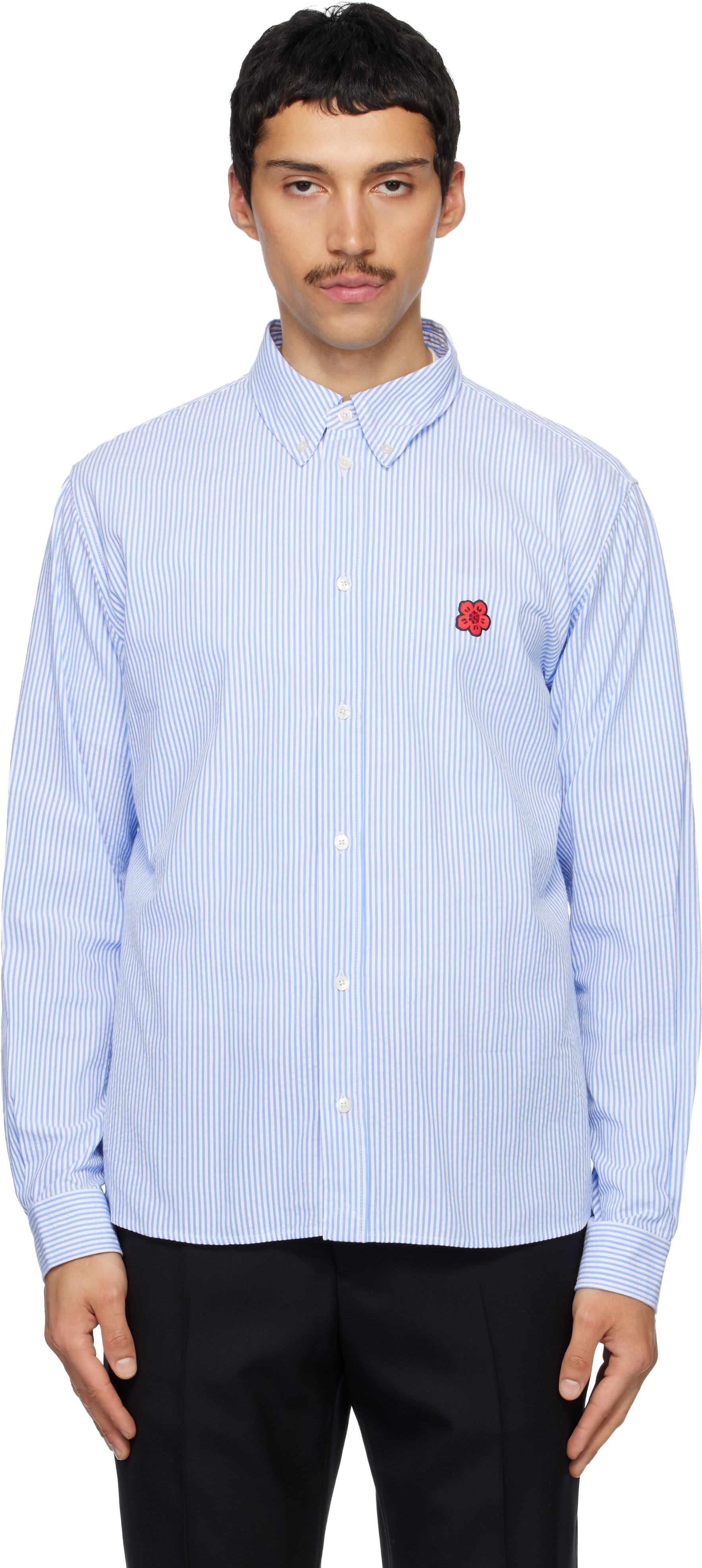 Kenzo: Blue Kenzo Paris 'Boke Flower' Embroidered Casual Shirt