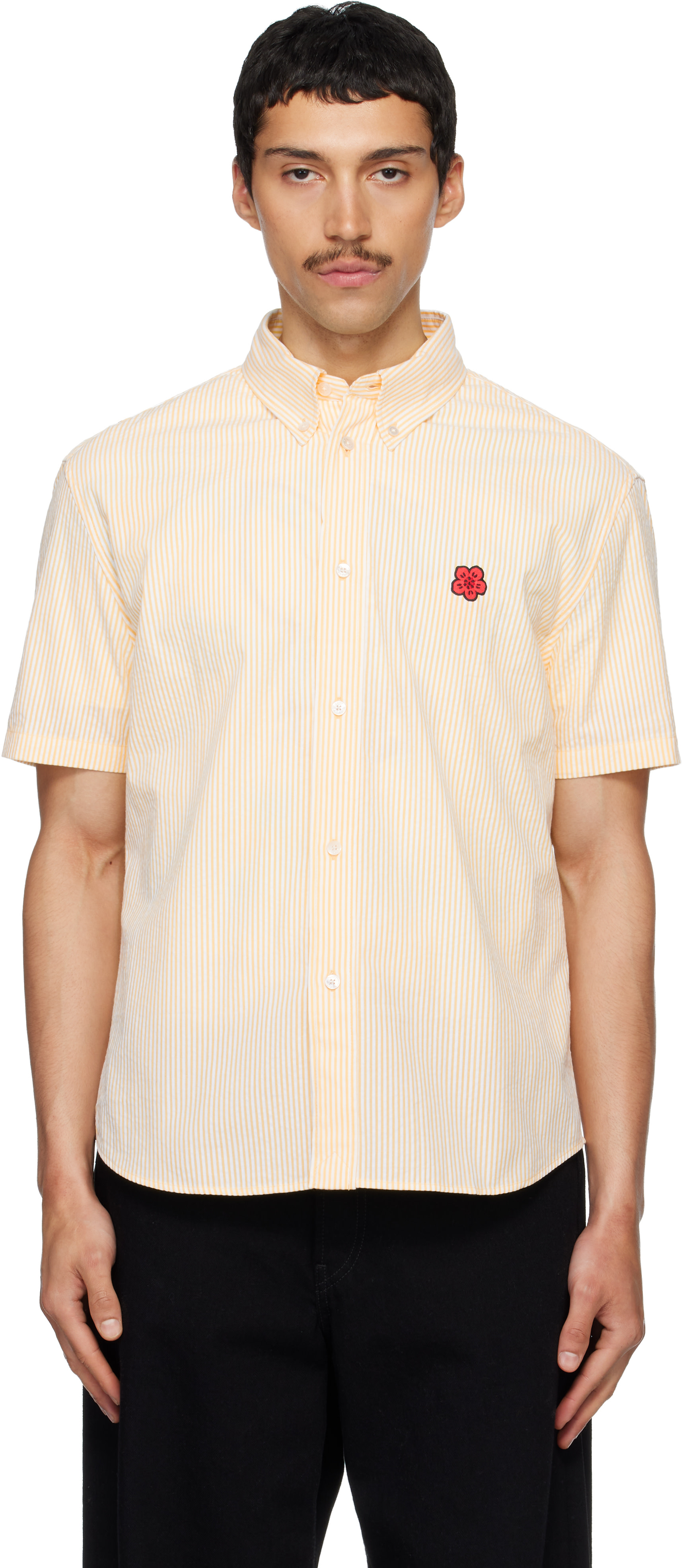KENZO ヴィンテージ　シアーフラワー　シルクシャツ　38 Yellow Kenzo Paris 'Boke Flower' Short Sleeve Shirt by Kenzo on Sale