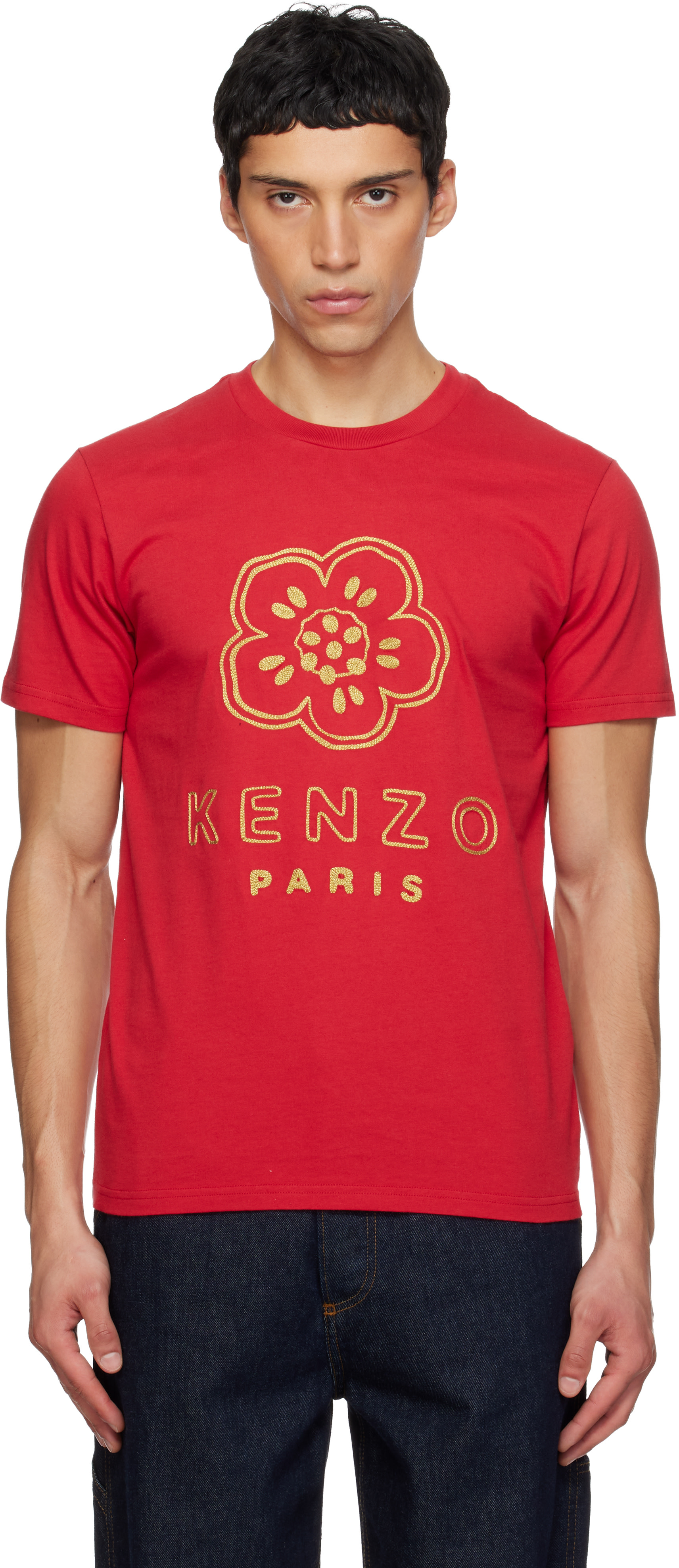 Kenzo: Red Kenzo Paris 'Boke Flower' Embroidered T-shirt | SSENSE