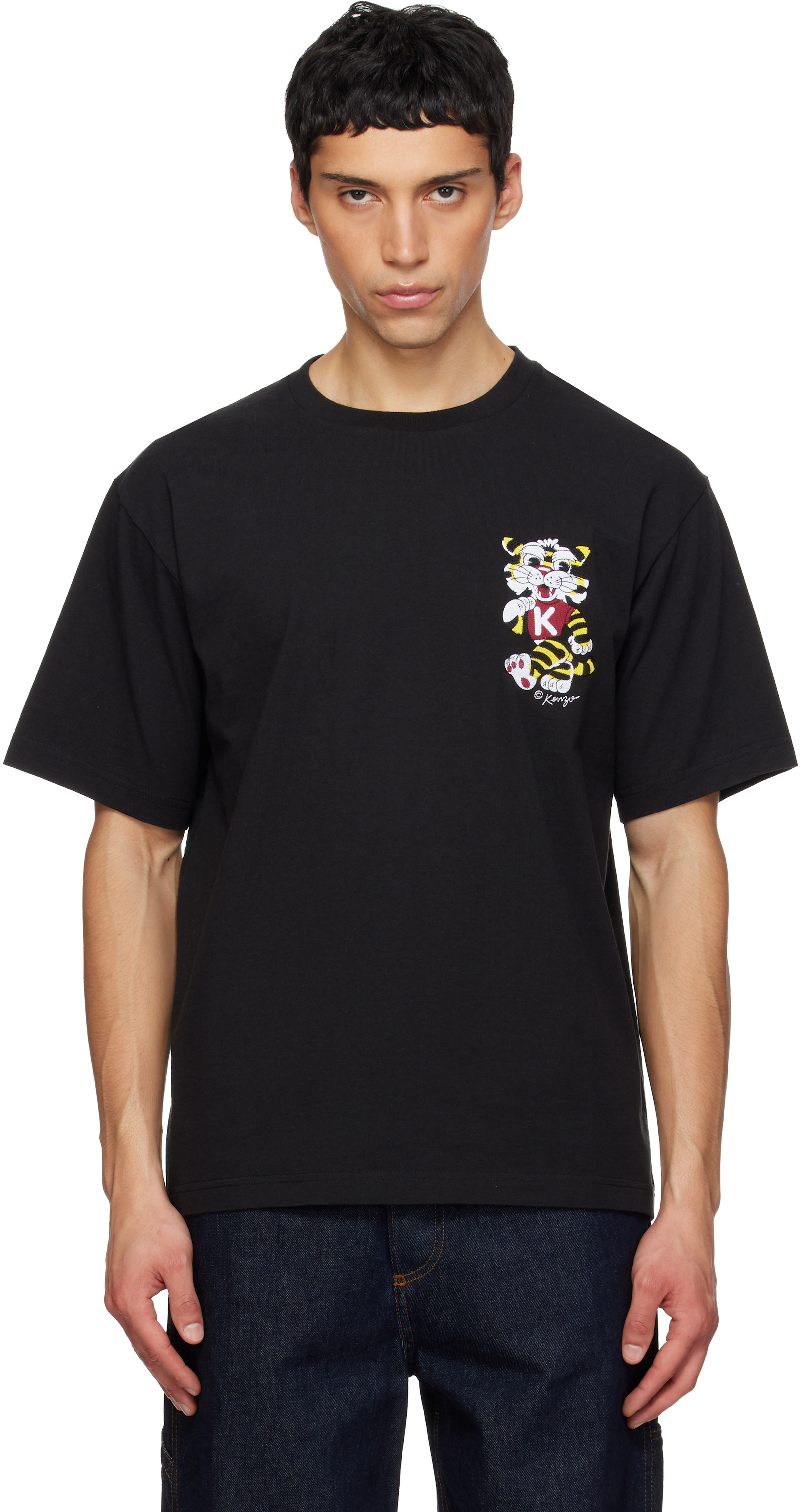 トップス KENZO Kenzo: Black Kenzo Paris 'KENZO Wild Tiger' Embroidered Oversized