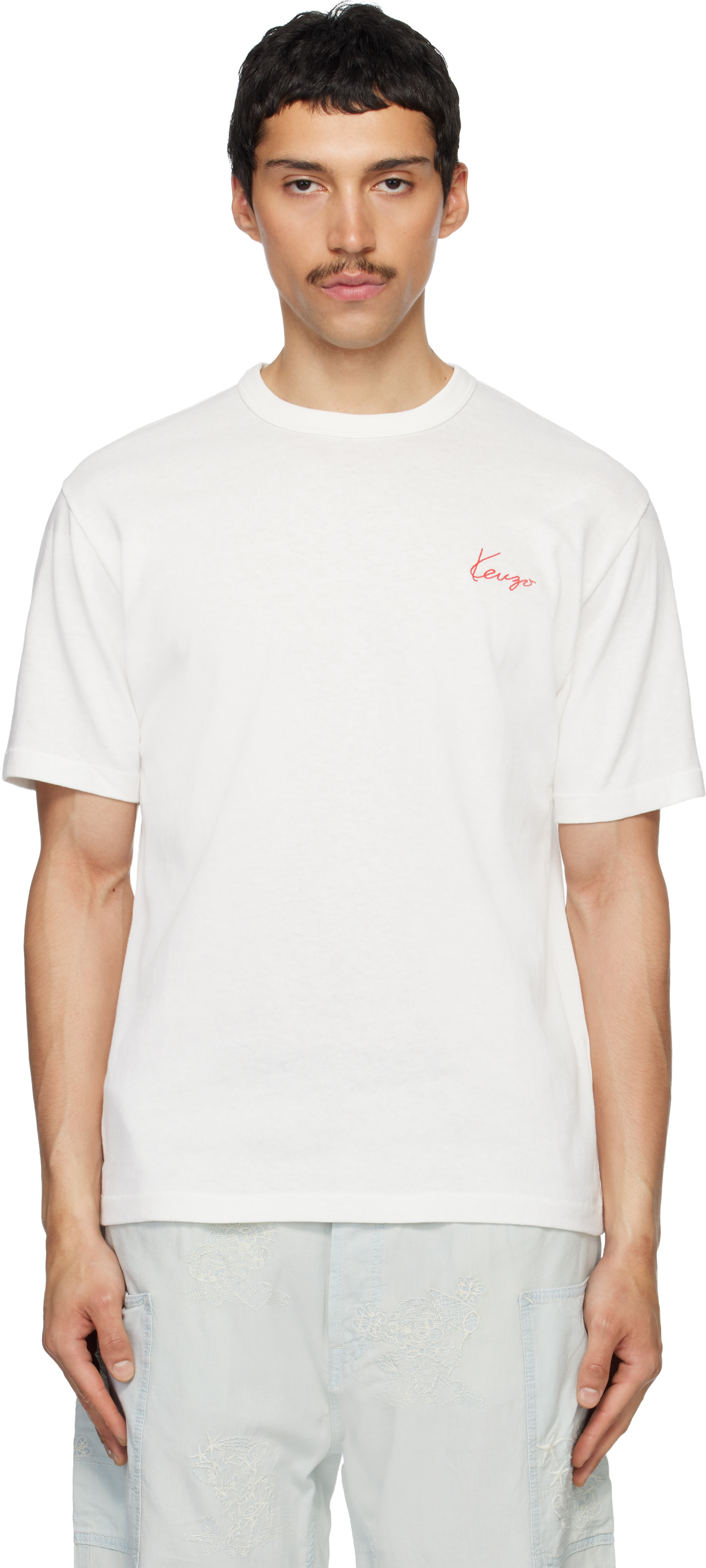 Kenzo: Off-White Kenzo Paris 'KENZO Archive Rose' Embroidered T
