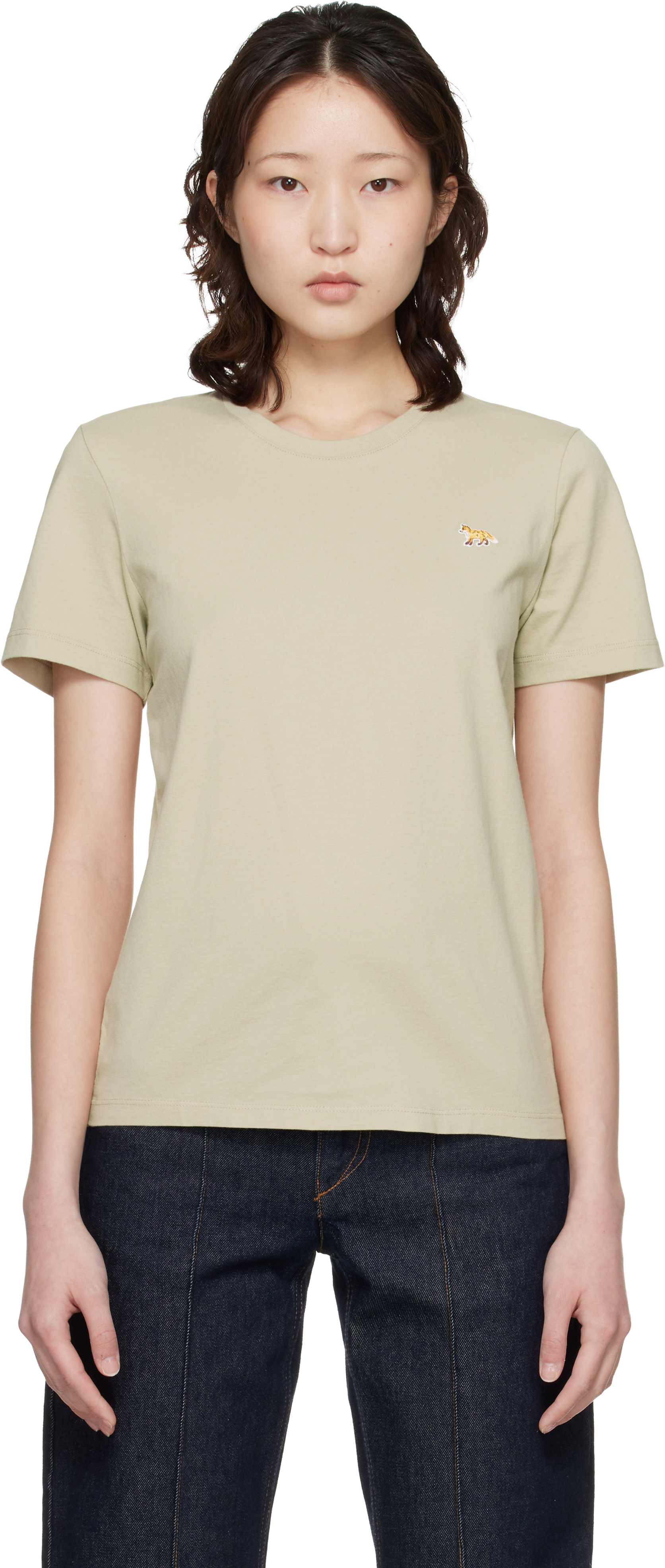 Maison Kitsuné: Beige Baby Fox Regular T-shirt | SSENSE