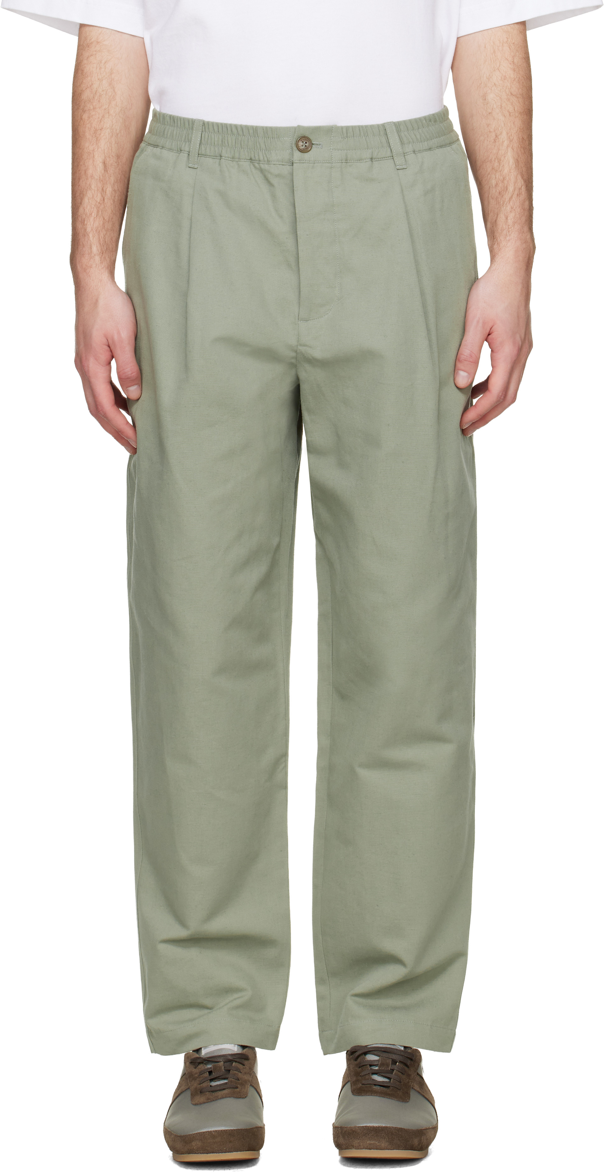 Maison Kitsuné: グレー エラスティック タックパンツ | SSENSE 日本